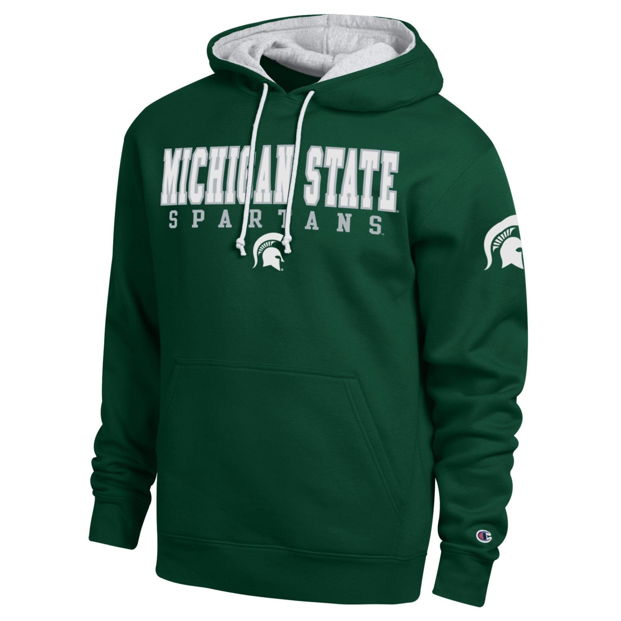 Sweat à capuche contrasté Champion gris chiné pour homme, Michigan State Spartans