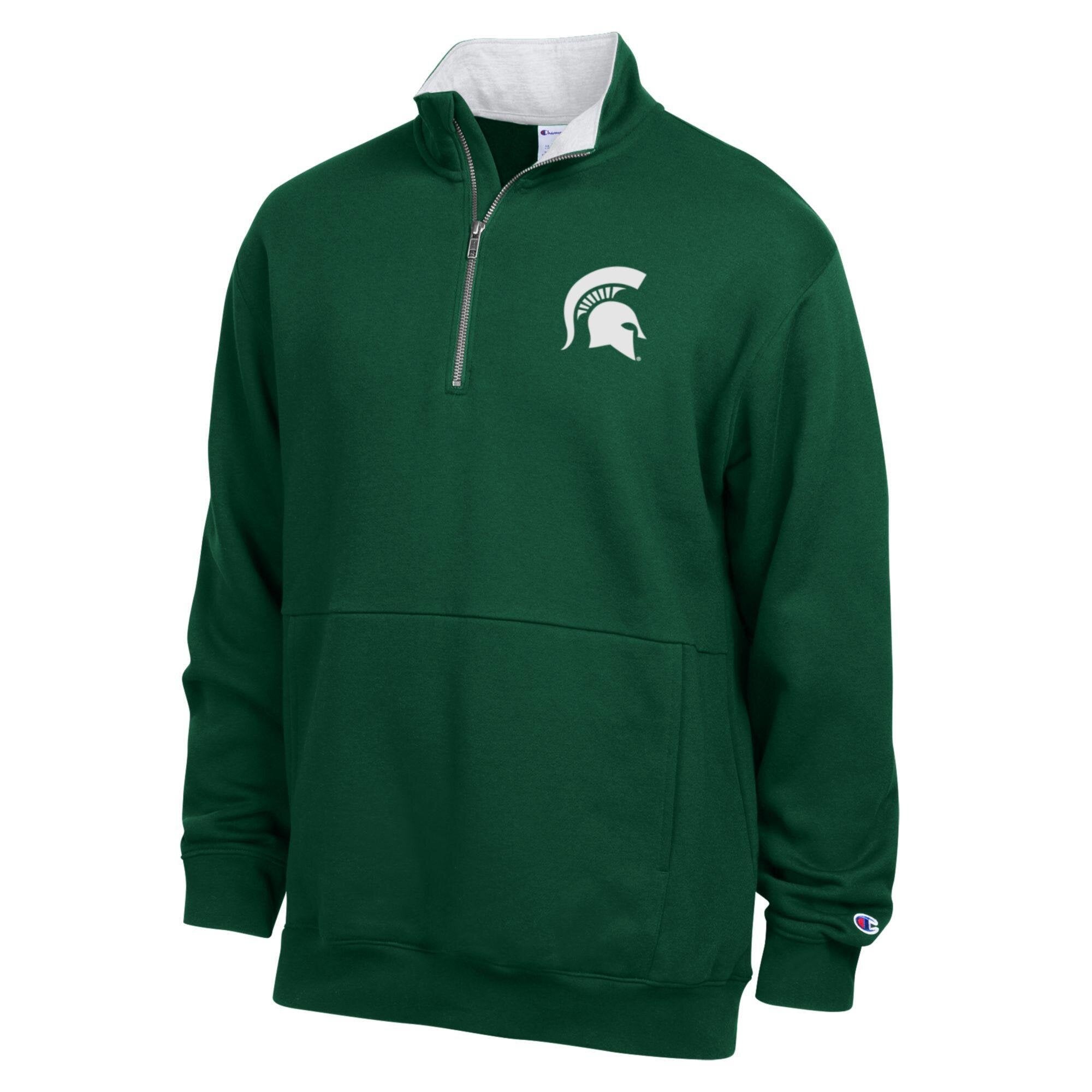 Men's Champion Green Michigan State Spartans Fleece Quarter-Zip Pullover