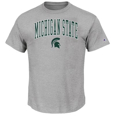  Michigan State Spartans Champion Champion Big & Tall Team Arch Over Wordmark T-Shirt - Heather Gray