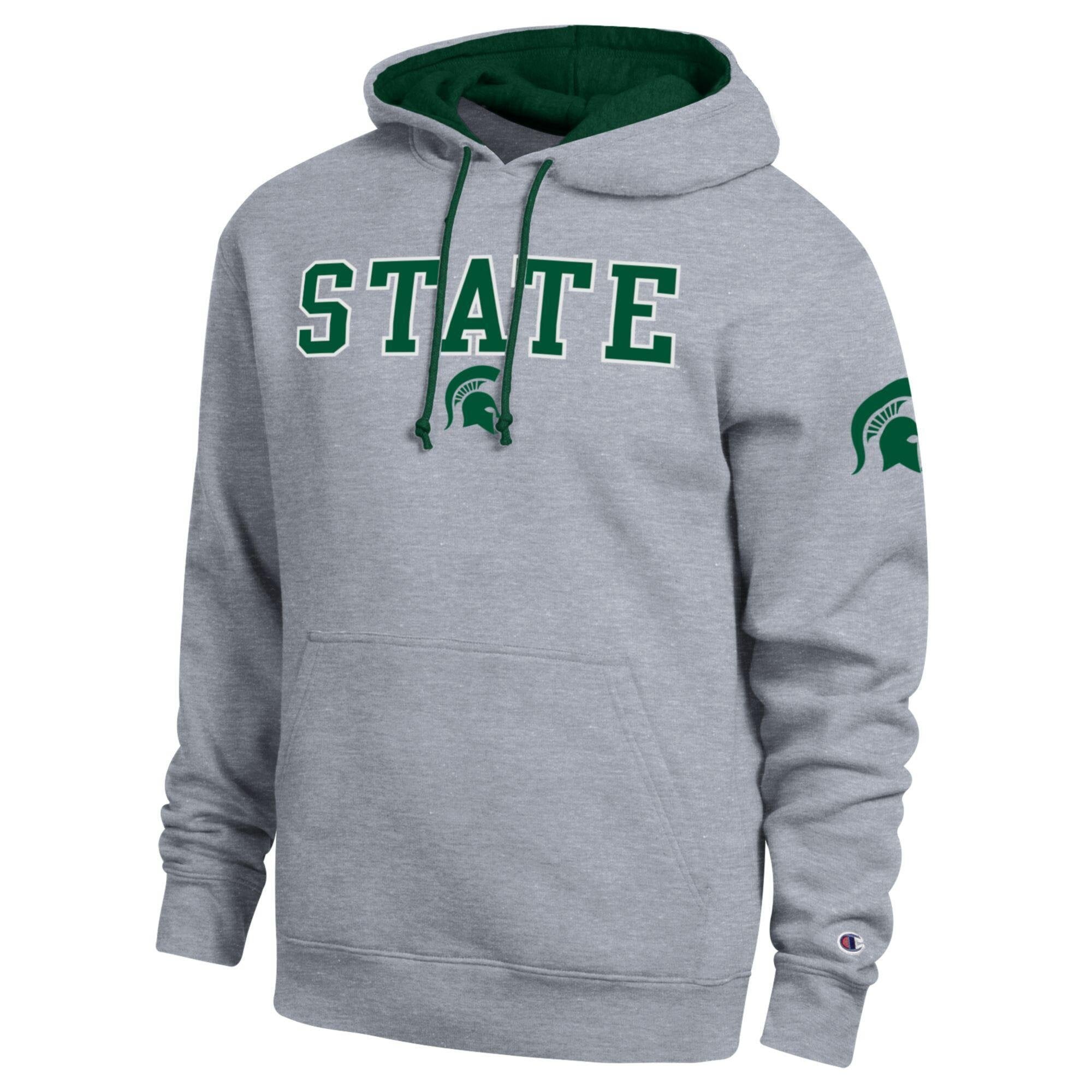 Men's Champion Heather Gray Michigan State Spartans Contrast Hoodie