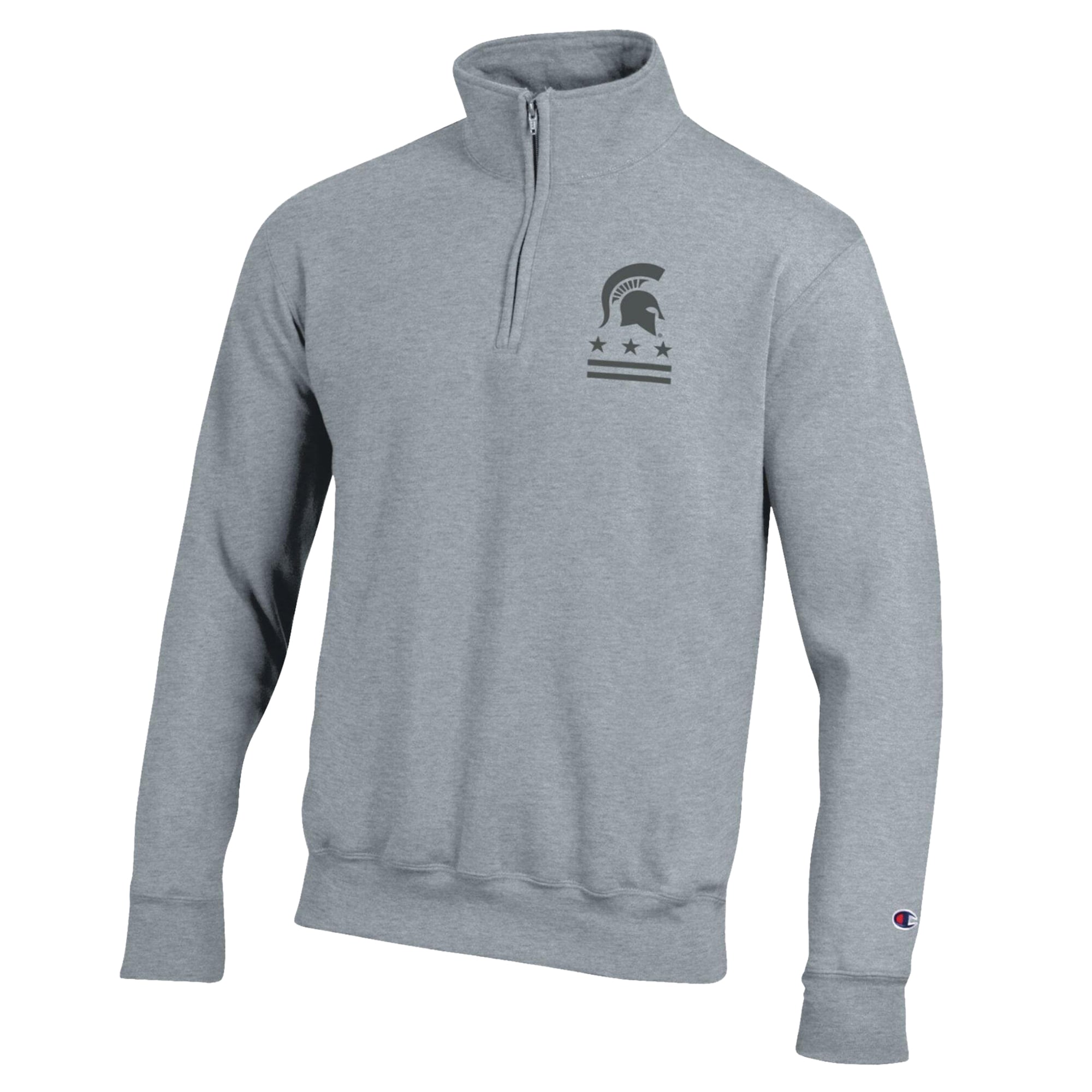 Pull-over à col zippé Champion pour homme, gris chiné, Michigan State Spartans, Operation Hat Trick Flag, en polaire Powerblend.
