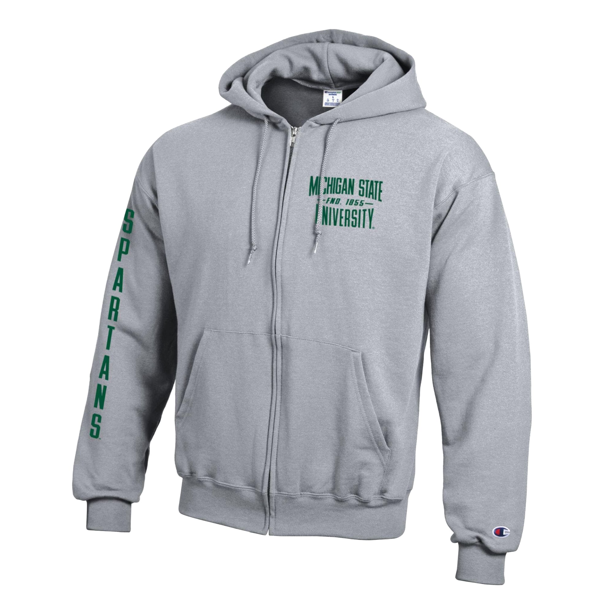 Men's Champion Heather Gray Michigan State Spartans Varsity Powerblend Full-Zip Fleece Hoodie
