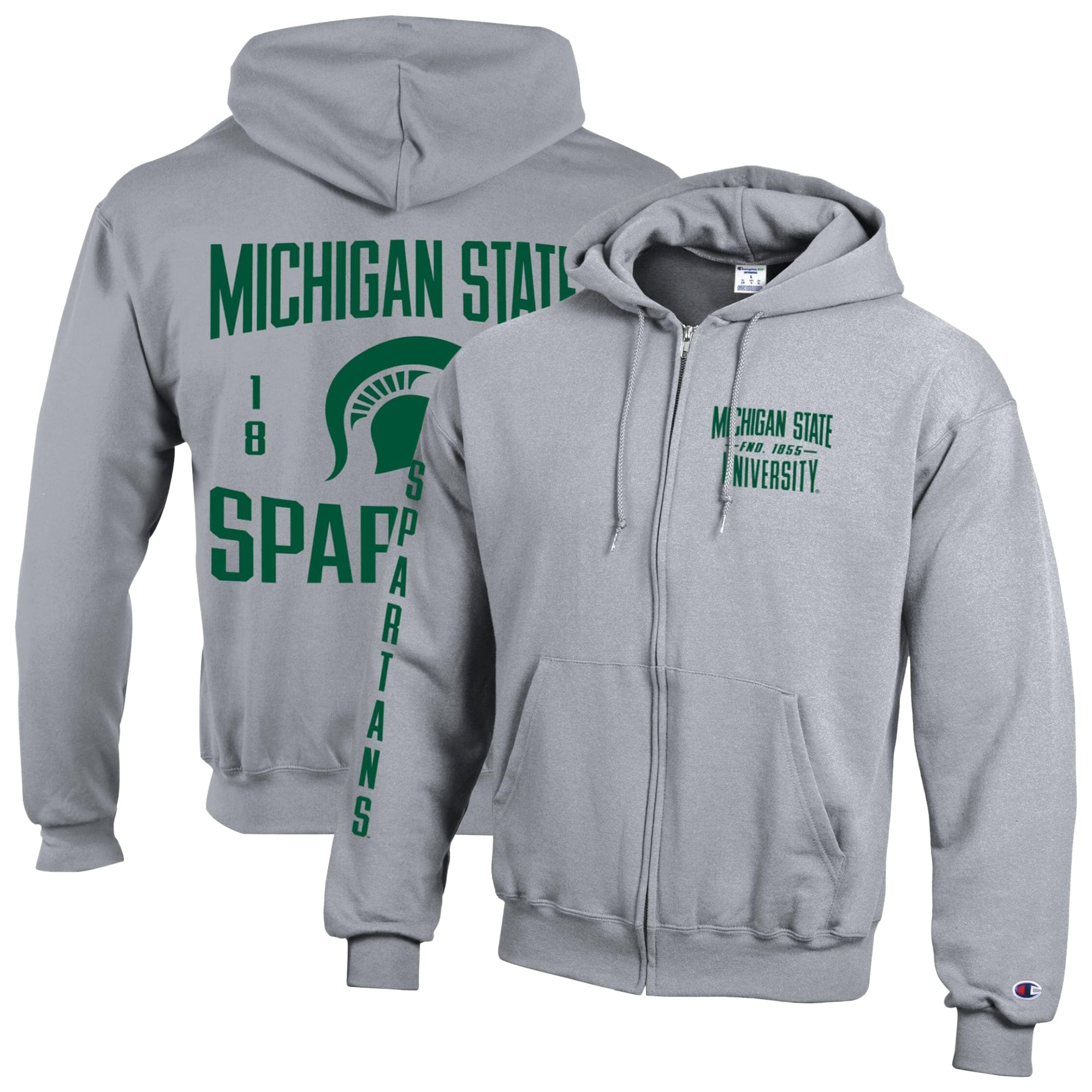 Men's Champion Heather Gray Michigan State Spartans Varsity Powerblend Full-Zip Fleece Hoodie
