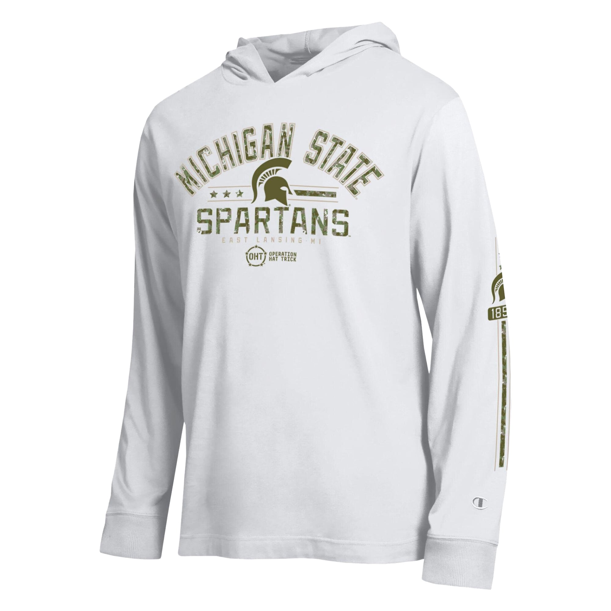 T-shirt à manches longues capuche Champion White Michigan State Spartans Operation Hat Trick pour homme