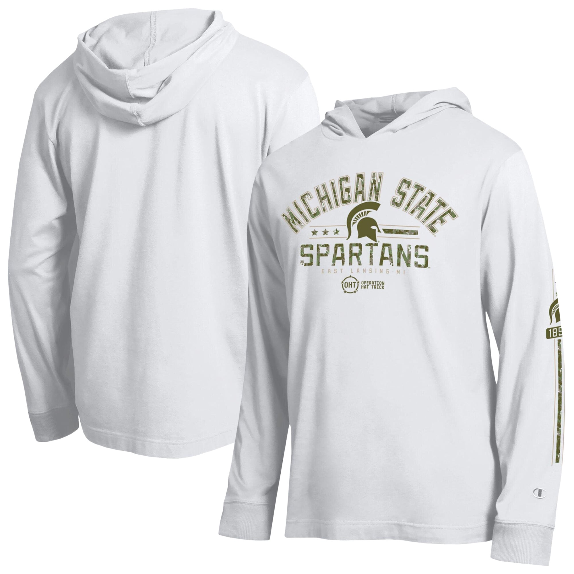 T-shirt à manches longues capuche Champion White Michigan State Spartans Operation Hat Trick pour homme