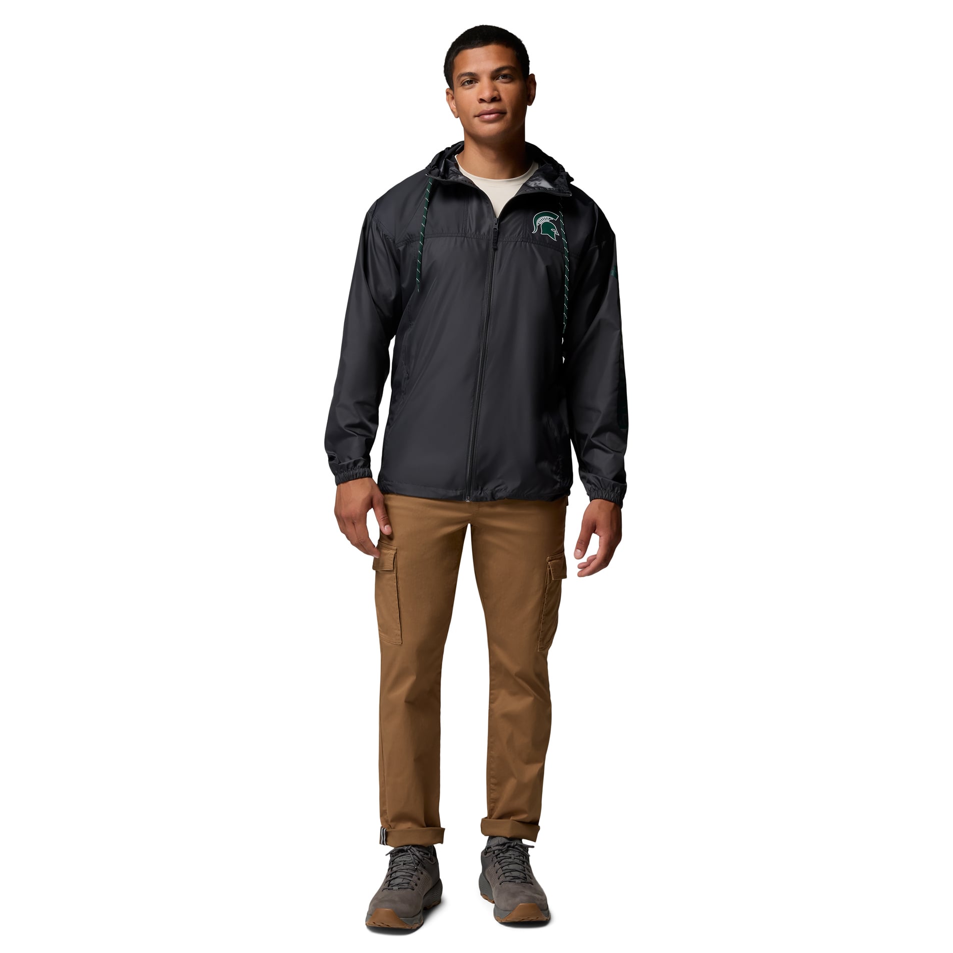 Men's Columbia Black Michigan State Spartans Flash Challenger Windbreaker Omni-Shade Hooded Jacket
