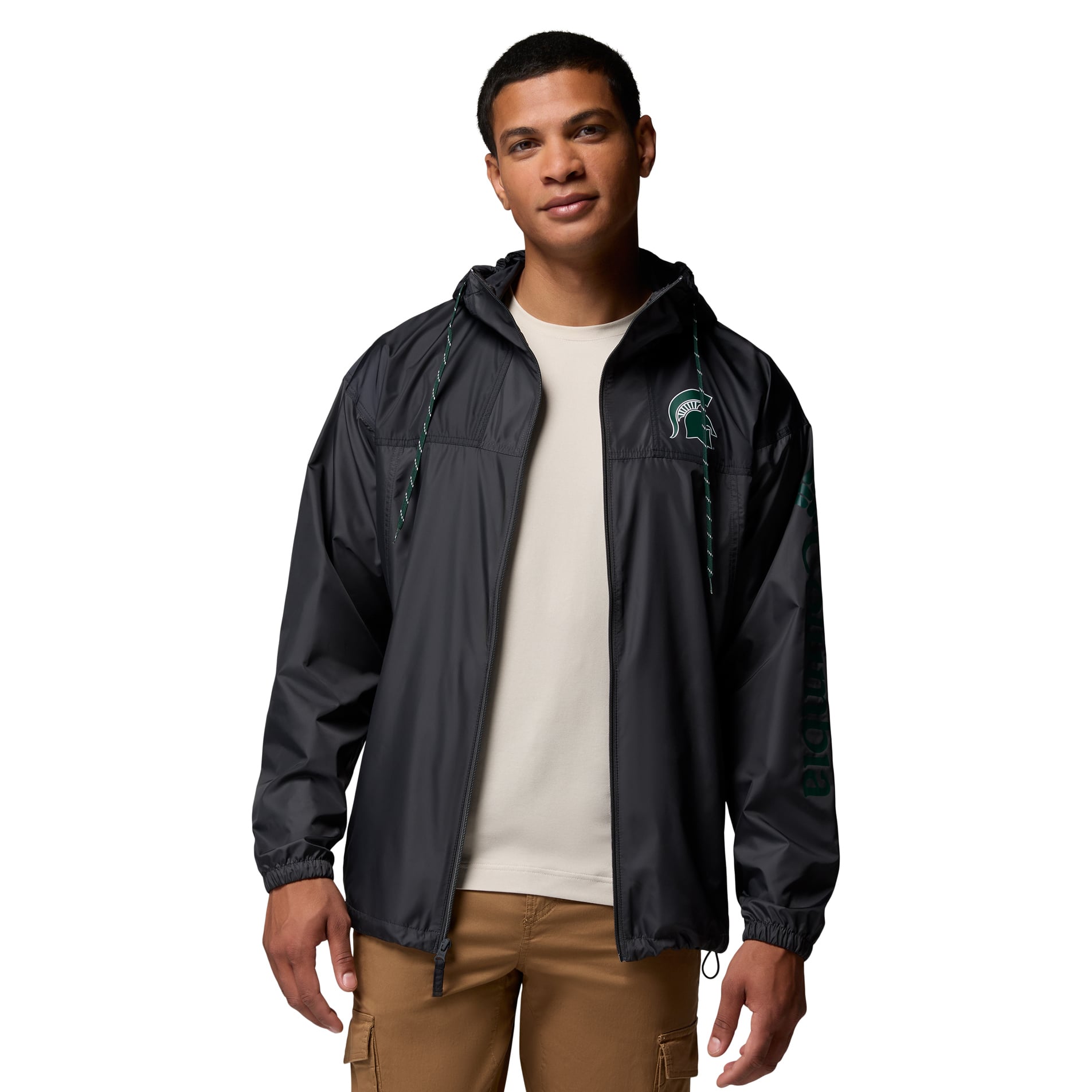 Men's Columbia Black Michigan State Spartans Flash Challenger Windbreaker Omni-Shade Hooded Jacket