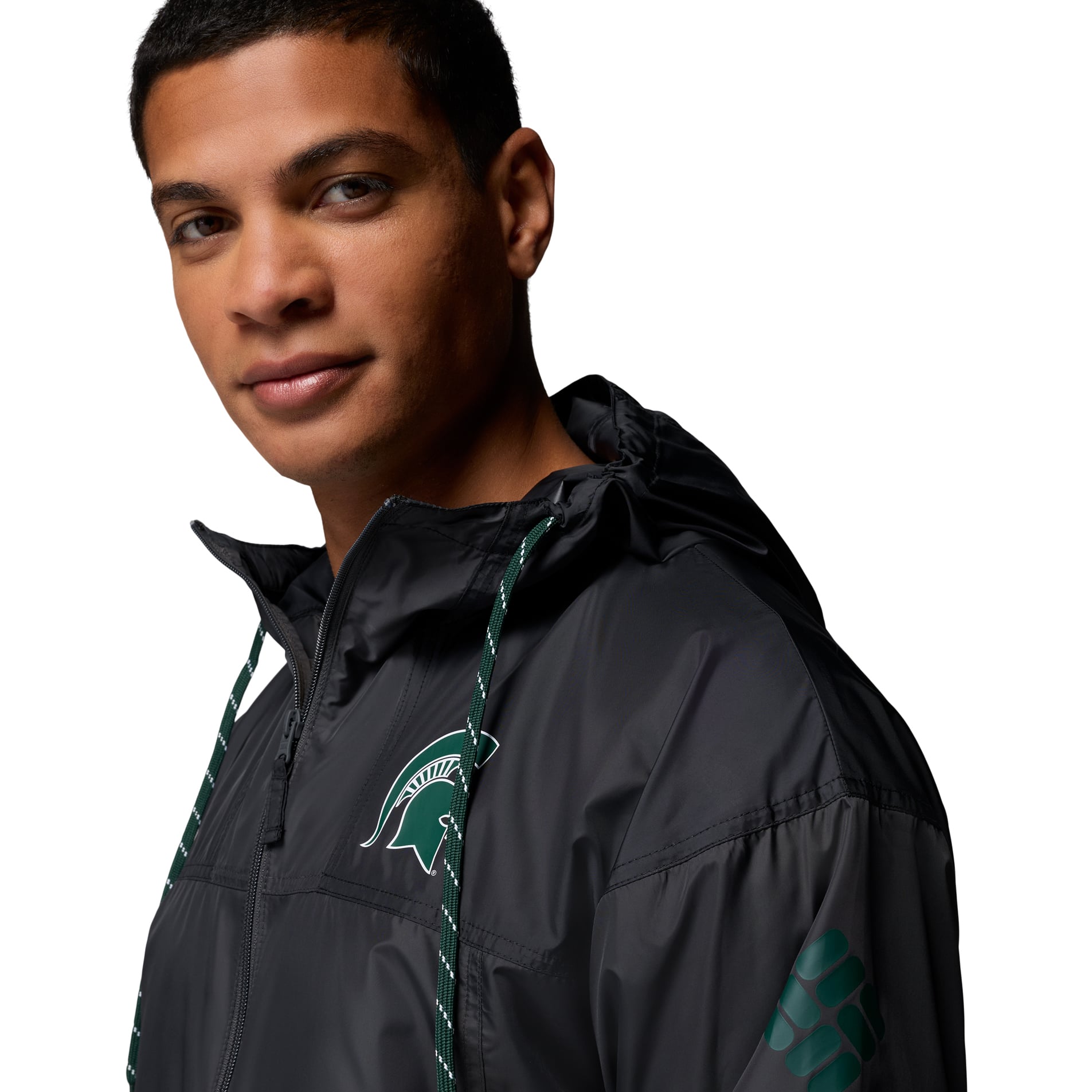 Men's Columbia Black Michigan State Spartans Flash Challenger Windbreaker Omni-Shade Hooded Jacket