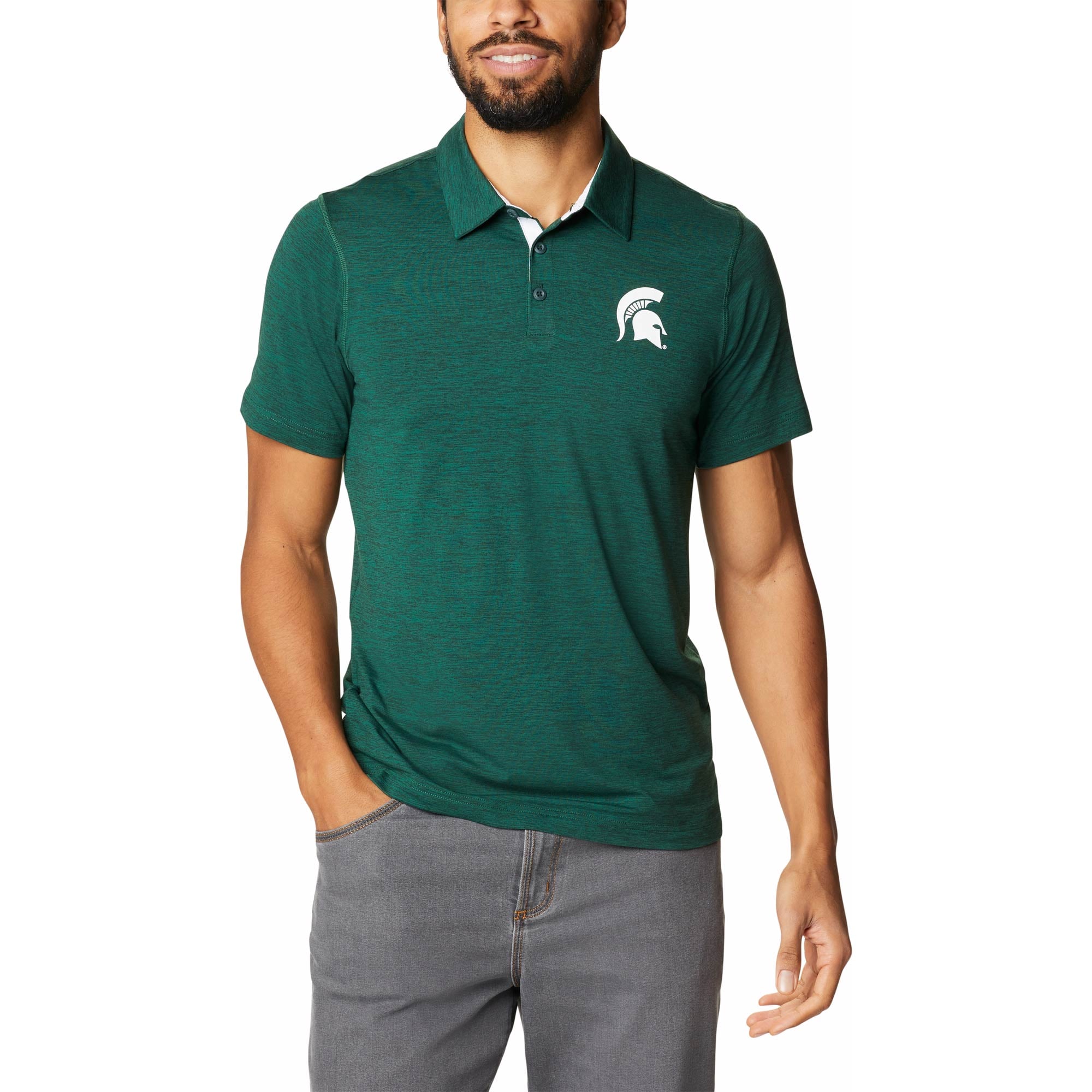 Men's Columbia  Green Michigan State Spartans Trail Omni-Shade Polo