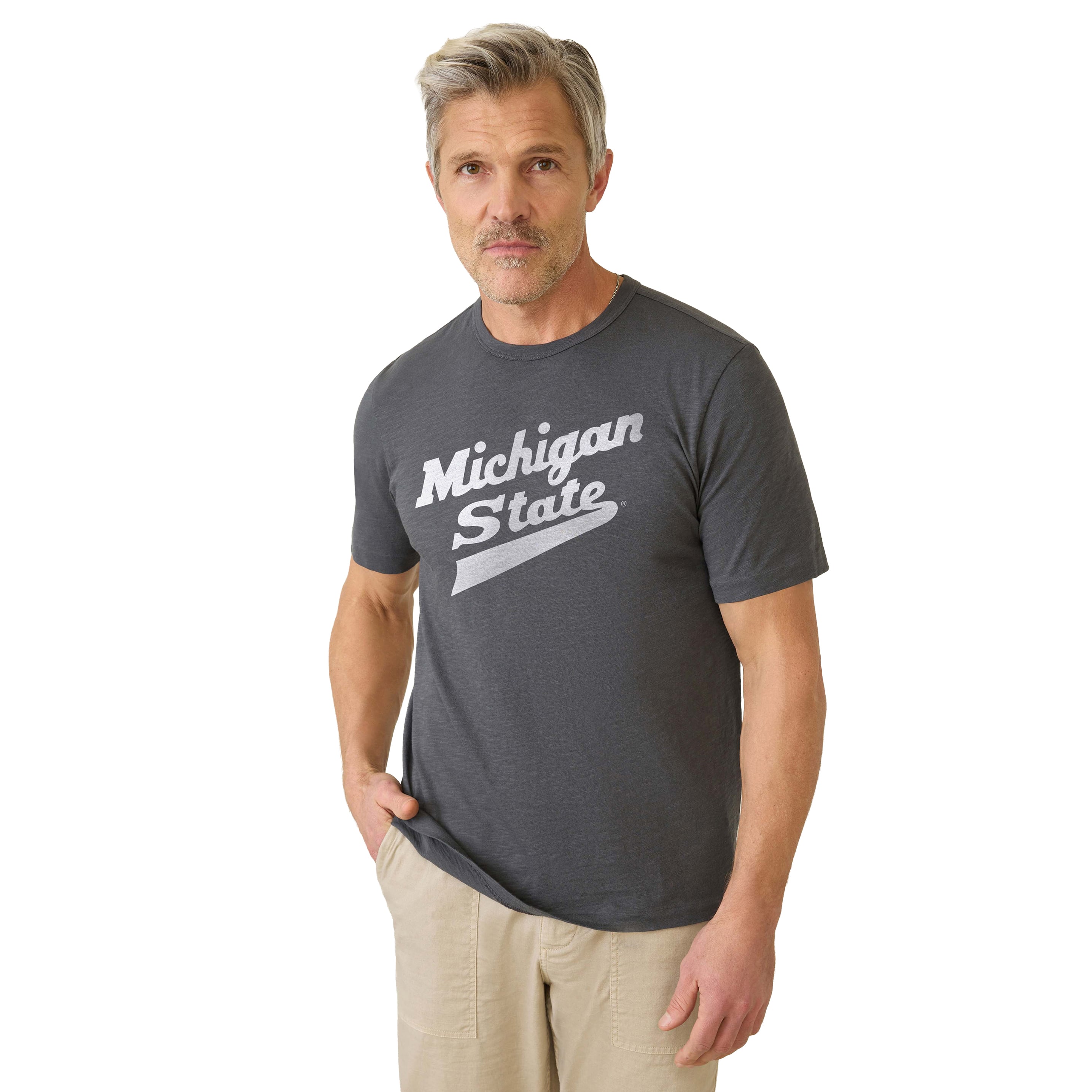 T-shirt FAHERTY pour homme, couleur anthracite, Michigan State Spartans, délavé au soleil