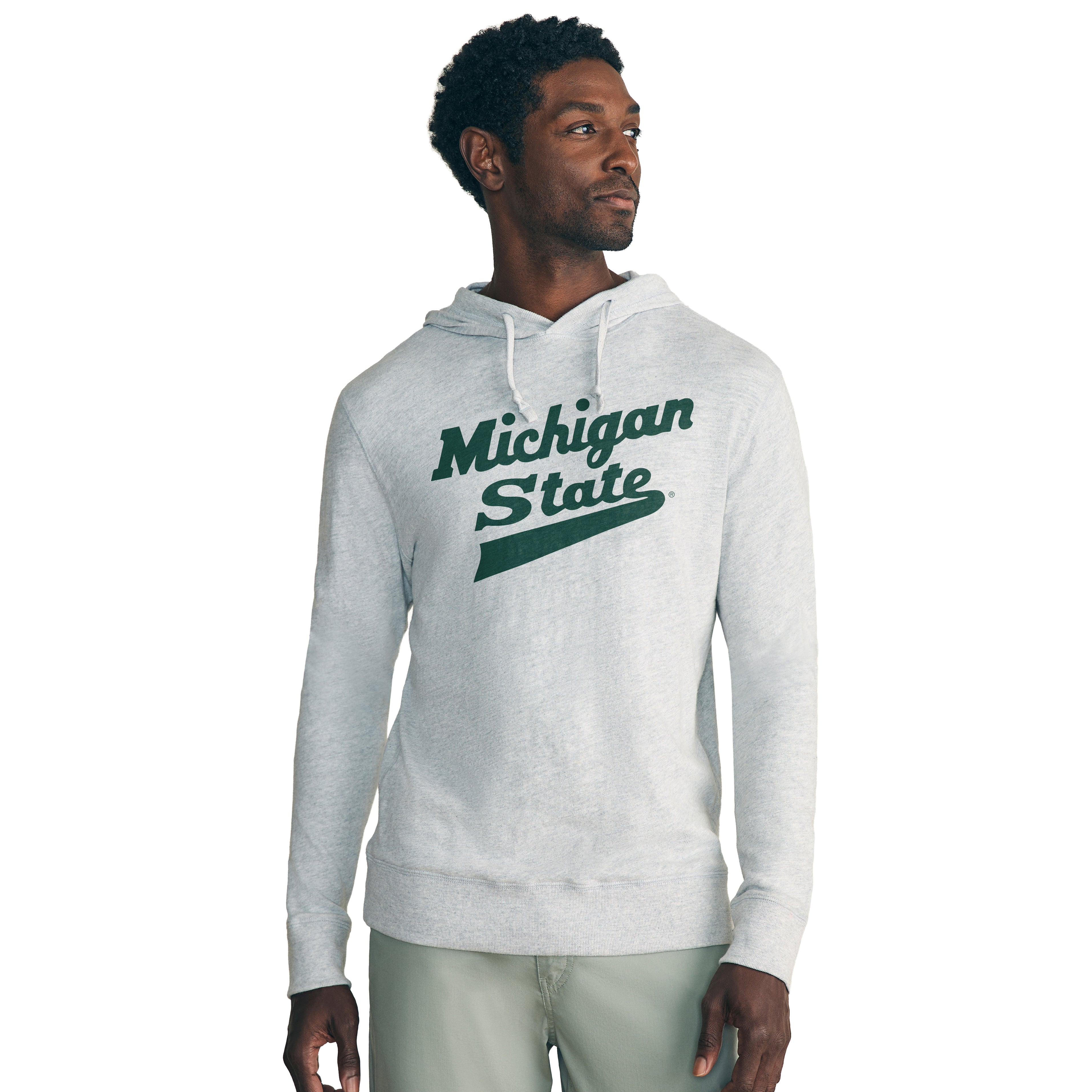 Sweat à capuche FAHERTY pour homme, gris chiné, Michigan State Spartans, effet délavé.