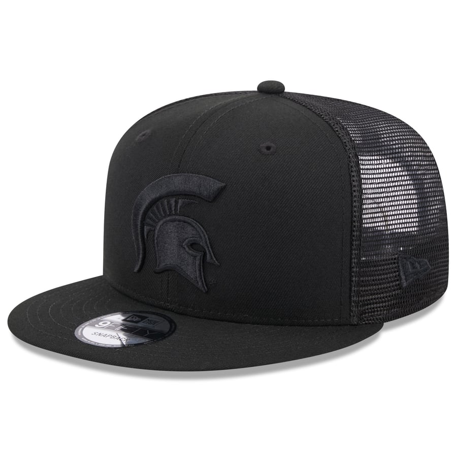 Tracker Snap Back Men's New Era Michigan State Spartans Black on Black 9FIFTY Trucker ...