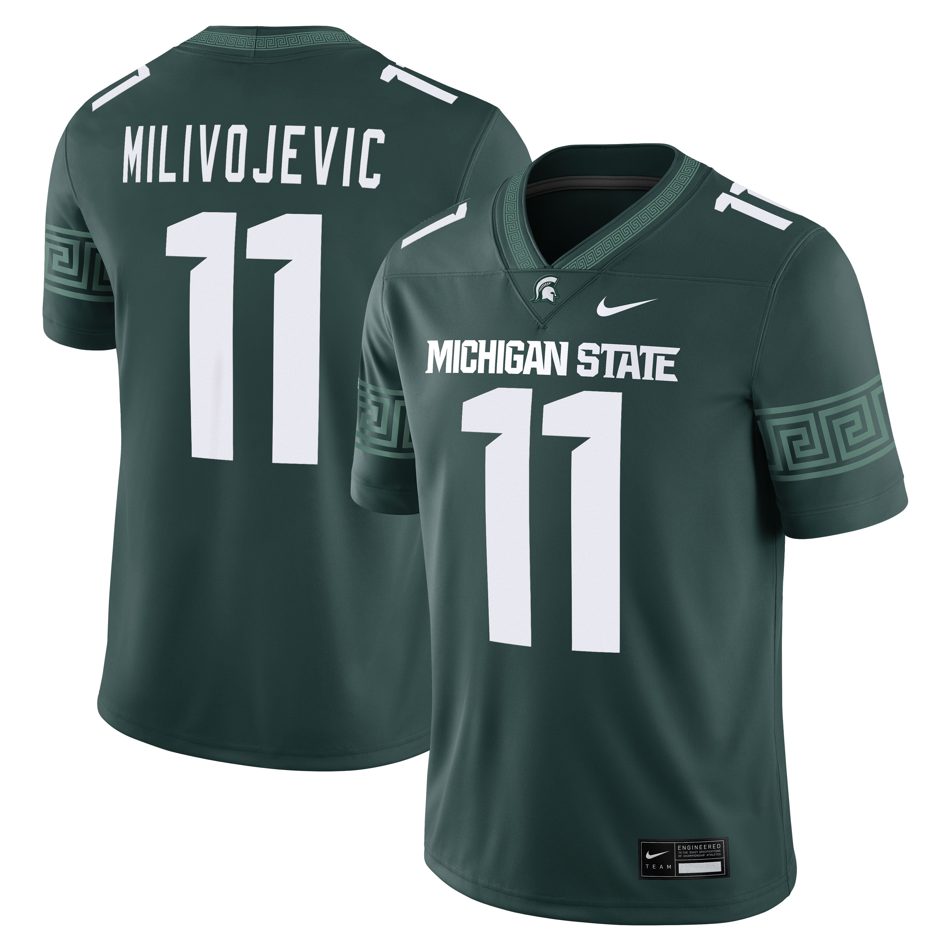 Maillot de football américain Nike Alessio Milivojevic vert des Spartans l'Université d'État du Michigan pour homme