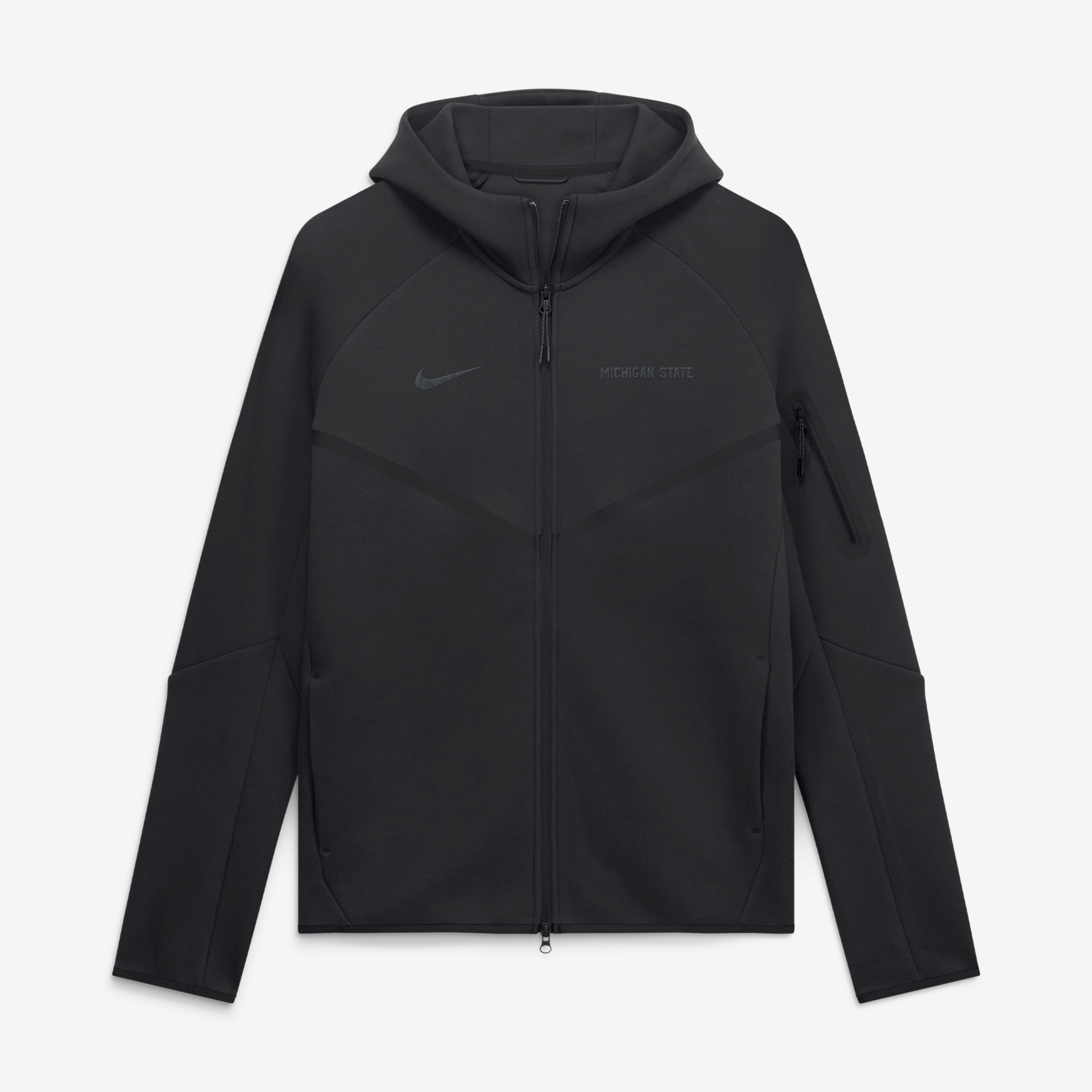 Sweat à capuche zippé Nike Tech Fleece raglan noir pour homme, inspiré des Spartans de l'Université d'État du Michigan.