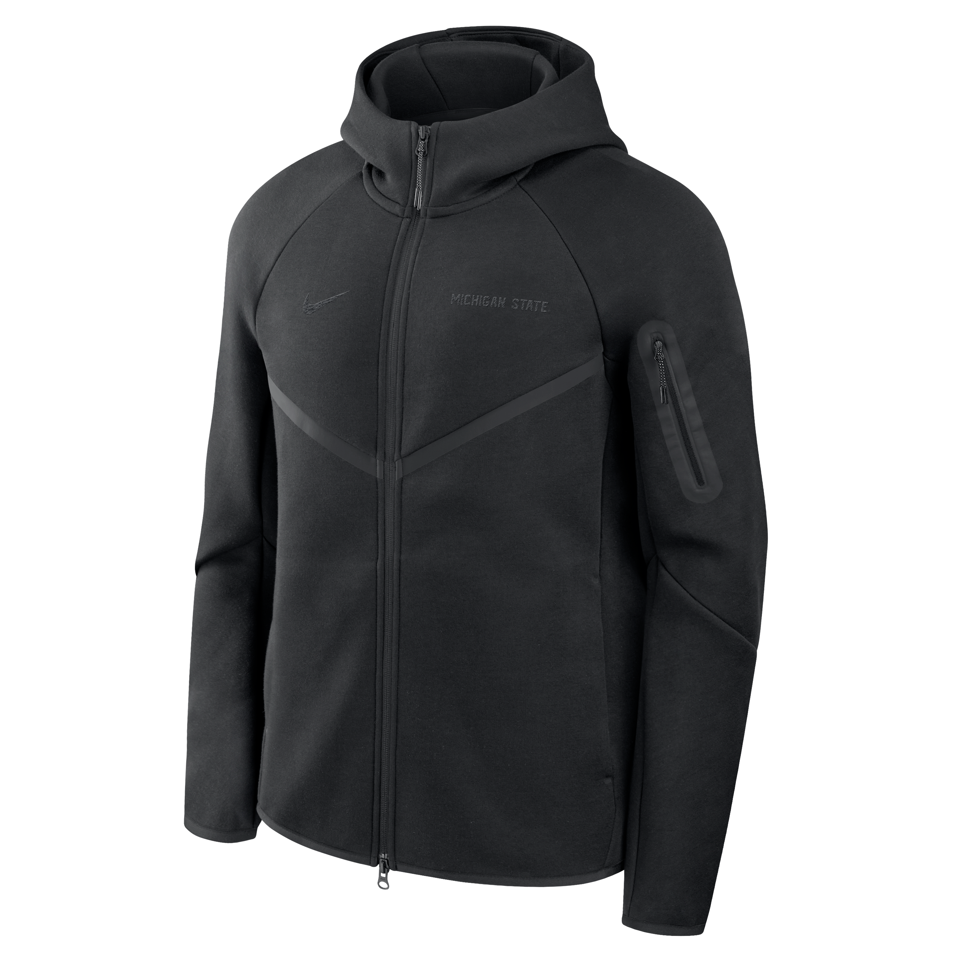 Sweat à capuche zippé Nike Tech Fleece raglan noir pour homme, inspiré des Spartans de l'Université d'État du Michigan.