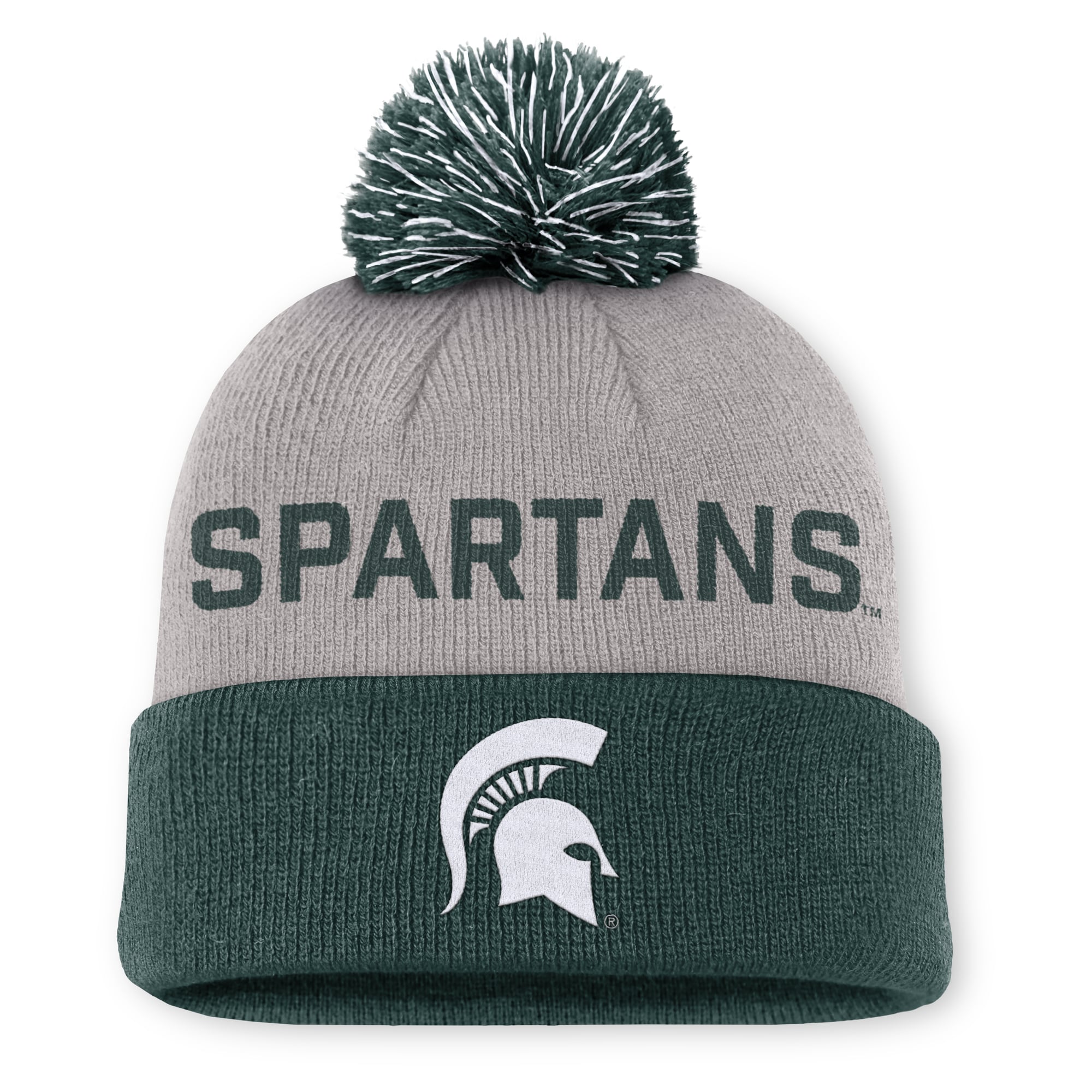 Bonnet à revers et pompon Nike gris/vert Michigan State Spartans Primetime Peak pour homme