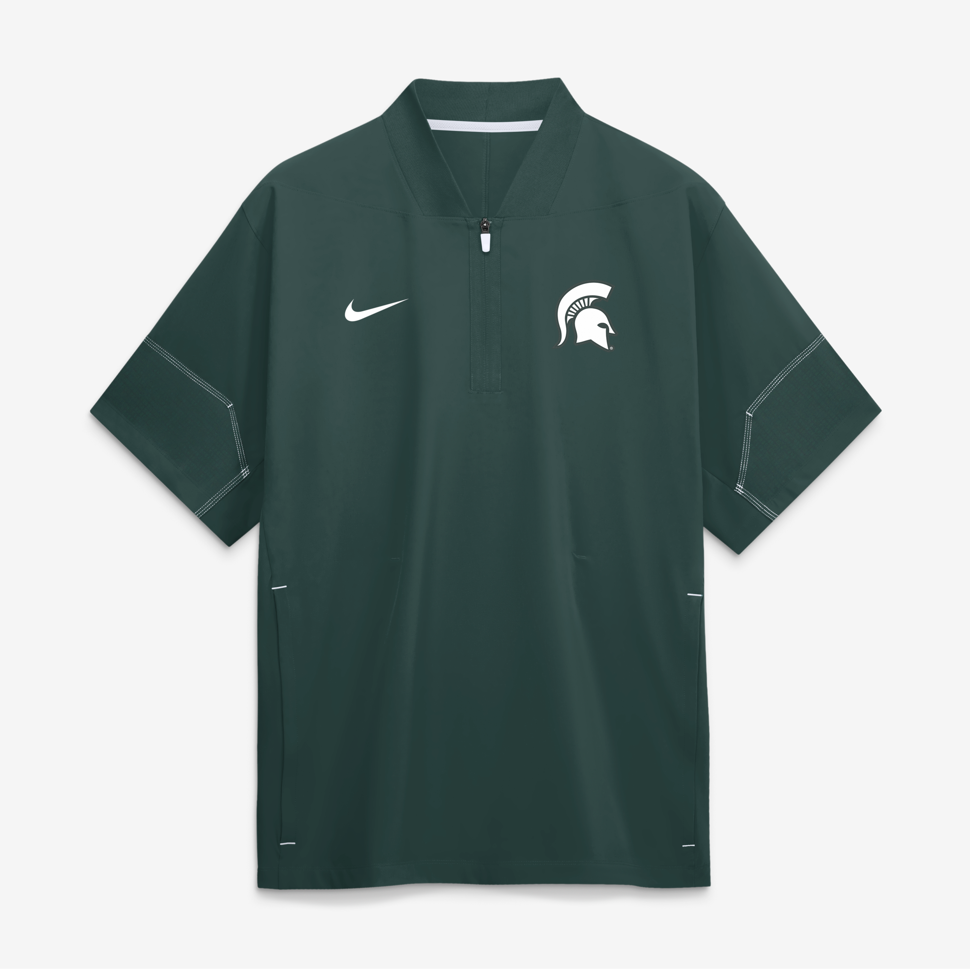 Veste d'entraîneur Nike verte pour homme, Michigan State Spartans 2026, manches courtes et fermeture éclair au quart, modèle Sideline.