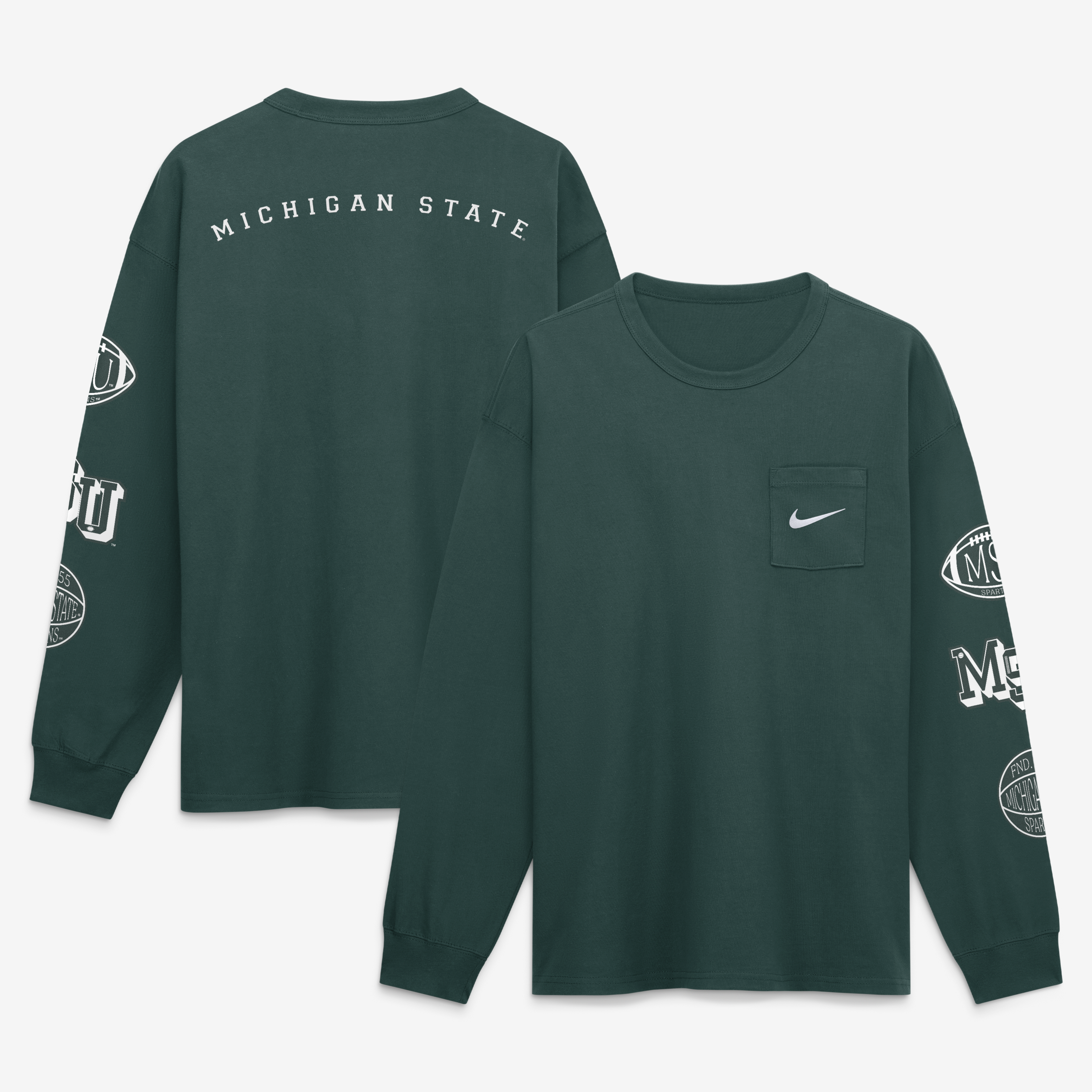Men's Nike Green Michigan State Spartans Academic Long Sleeve Pocket T-Shirt