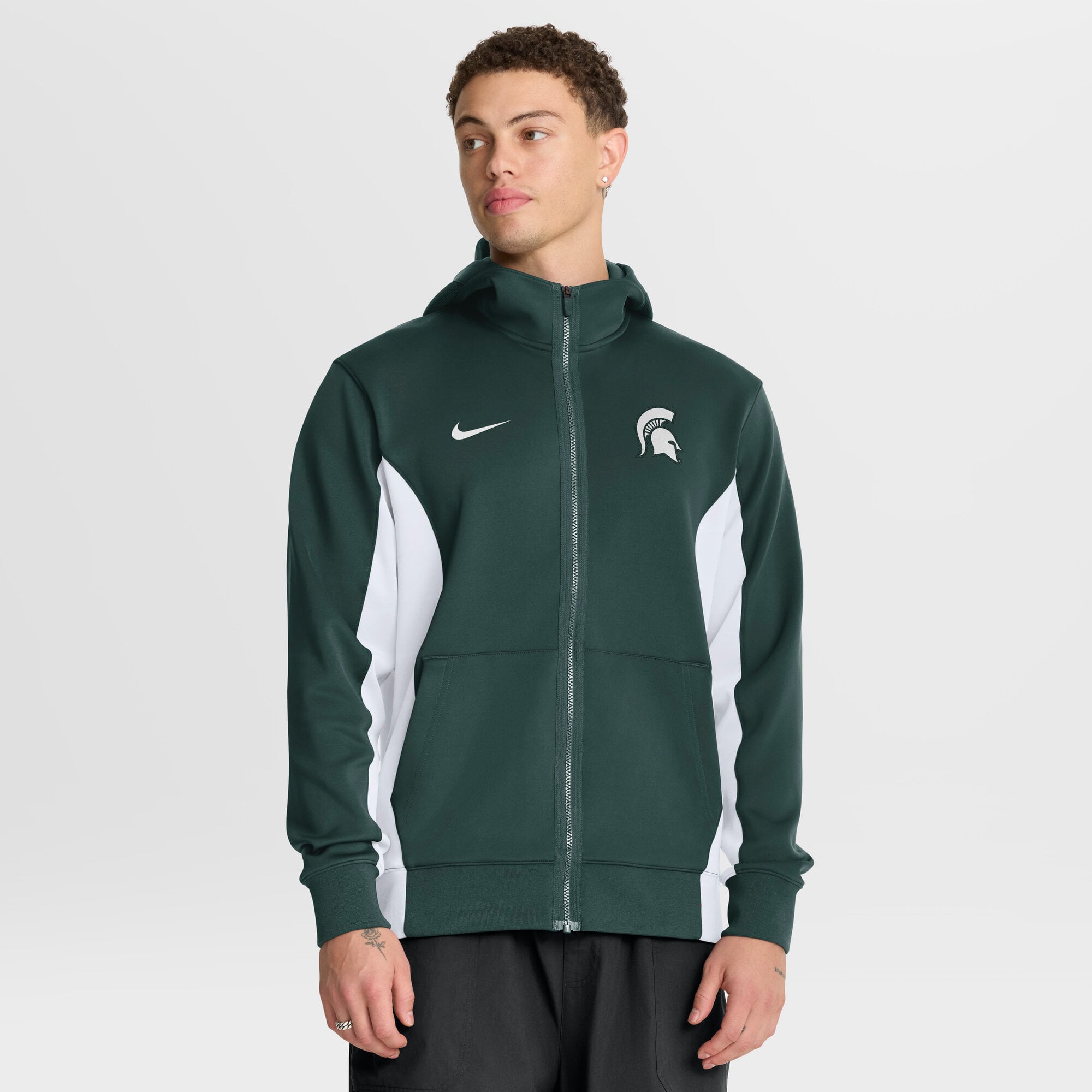 Men's Nike Green/White Michigan State Spartans Courtside Game Dri-FIT Full-Zip Hooded Jacket