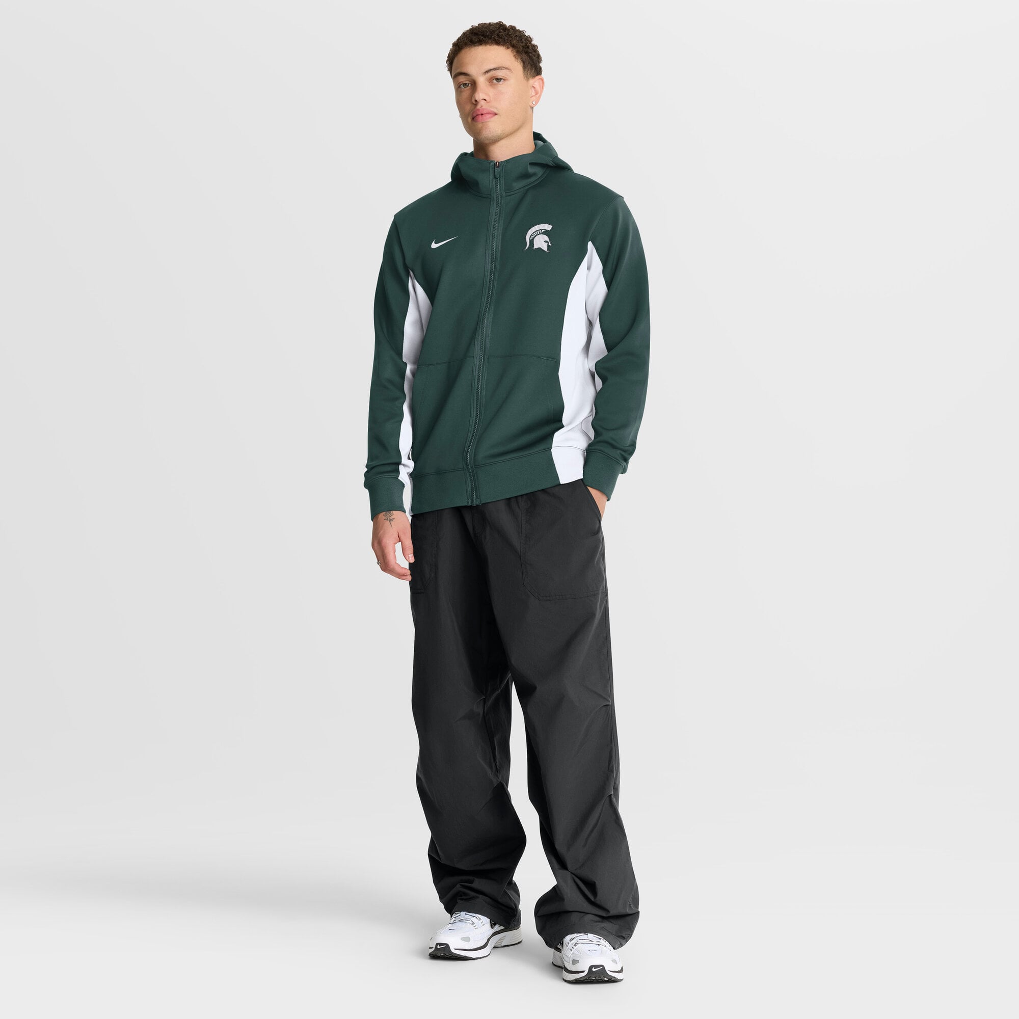 Men's Nike Green/White Michigan State Spartans Courtside Game Dri-FIT Full-Zip Hooded Jacket