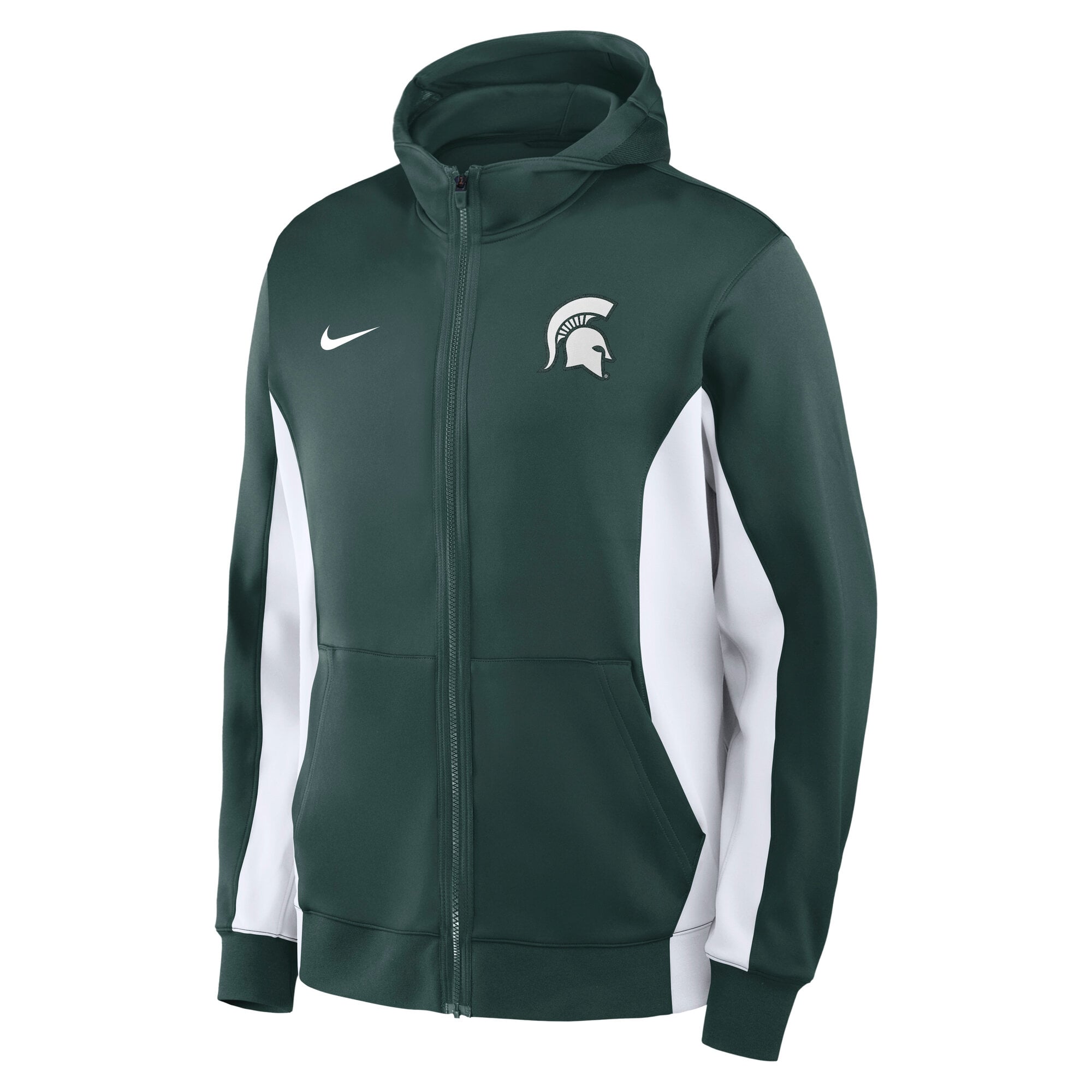 Men's Nike Green/White Michigan State Spartans Courtside Game Dri-FIT Full-Zip Hooded Jacket