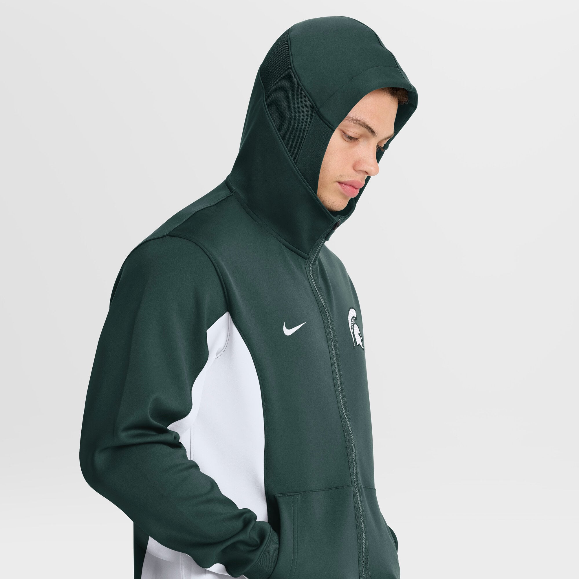 Men's Nike Green/White Michigan State Spartans Courtside Game Dri-FIT Full-Zip Hooded Jacket