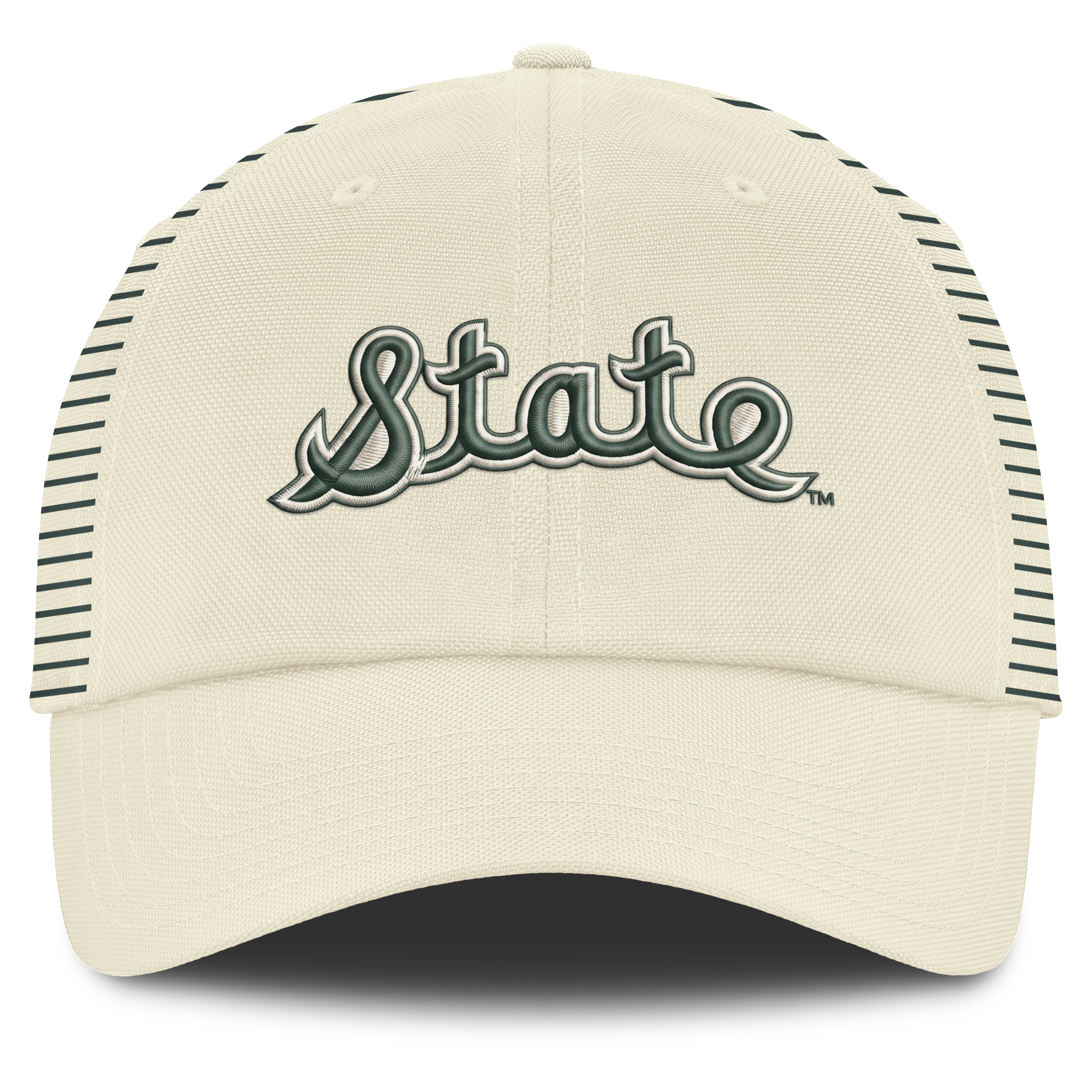 Casquette Nike blanche pour homme, logo Vault des Spartans de l'Université d'État du Michigan, rayée, style club, technologie Dri-FIT, ajustable