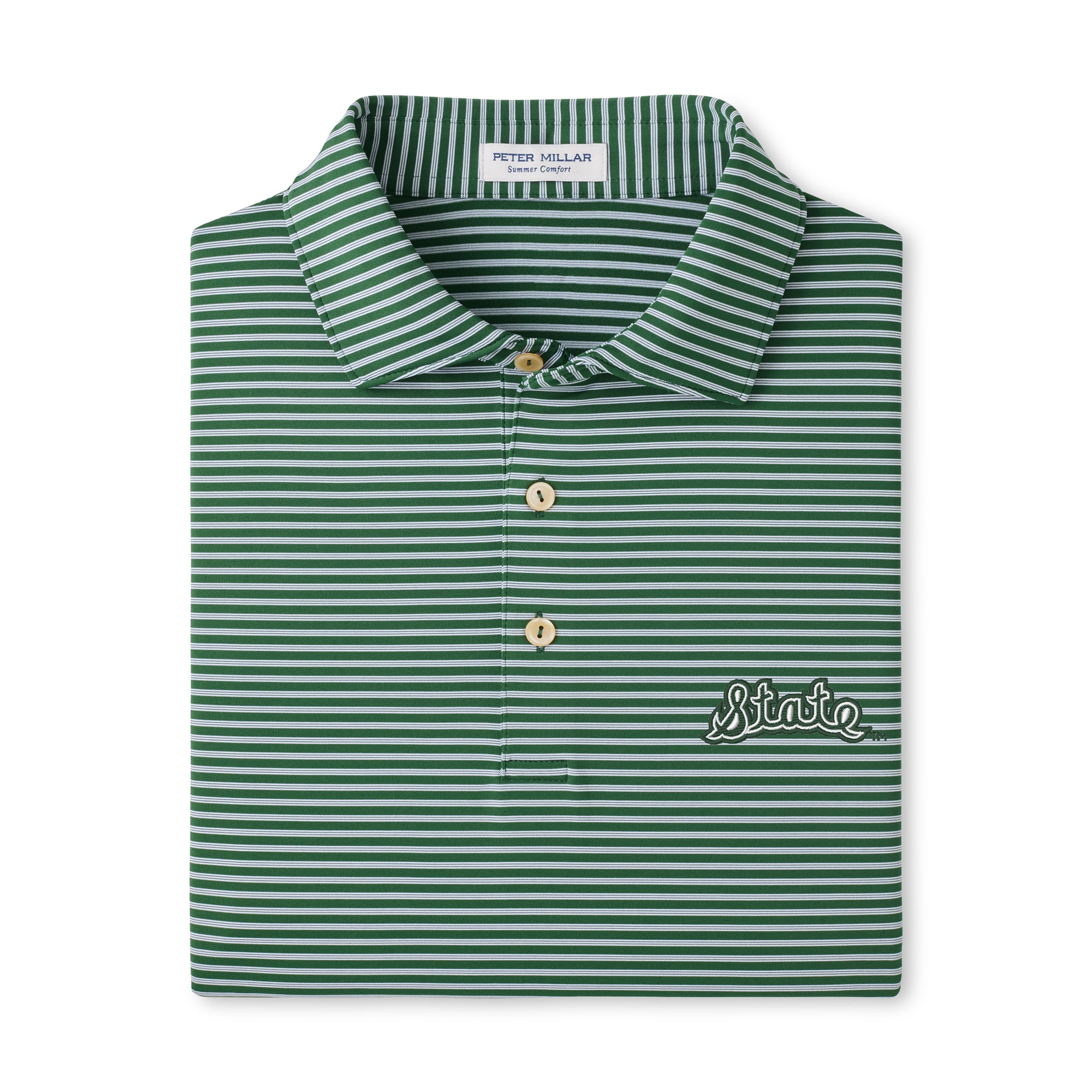 Polo rayé de performance Peter Millar vert Michigan State Spartans Tiebreaker pour homme