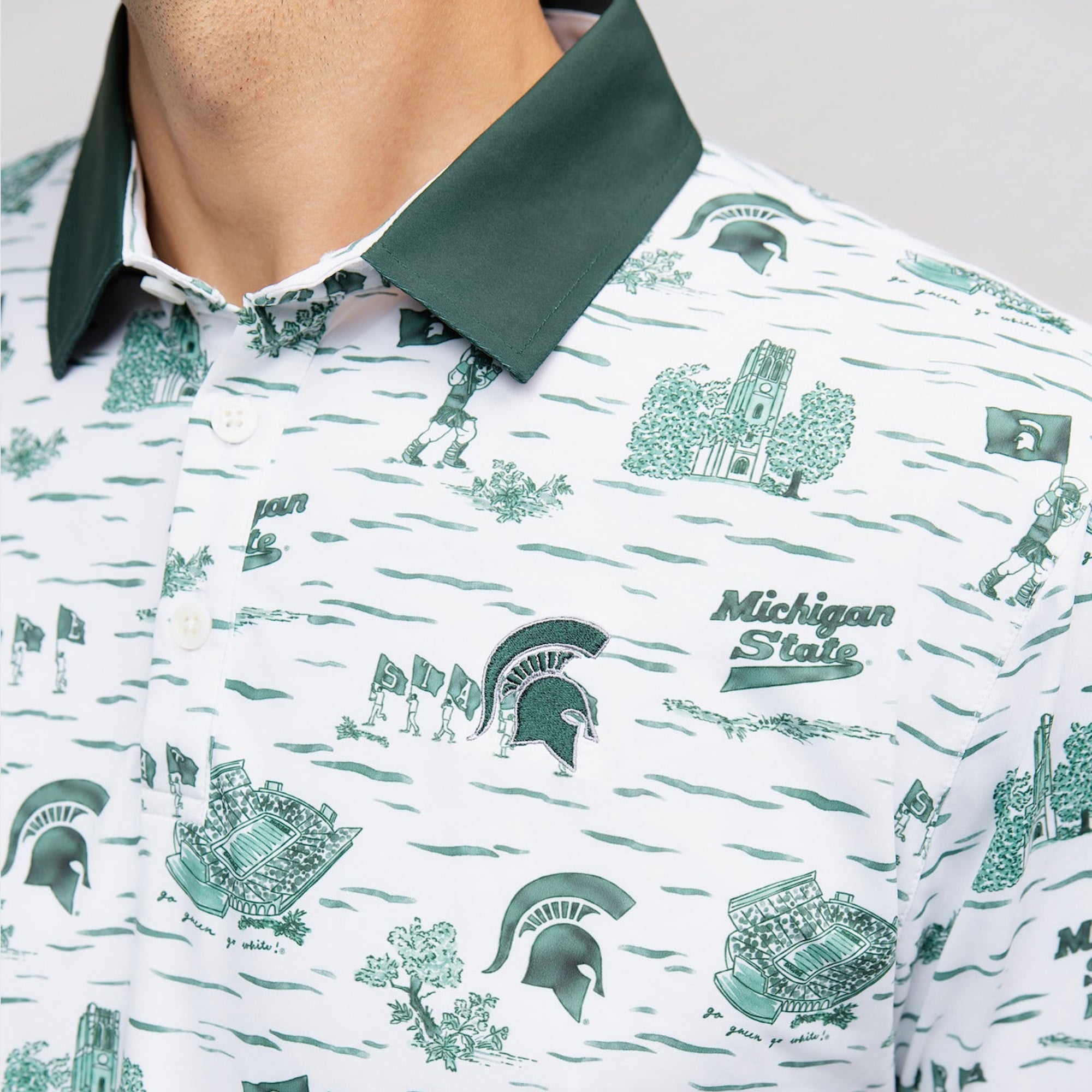 Men's Smith & Quinn White Michigan State Spartans Toile Teddy Polo