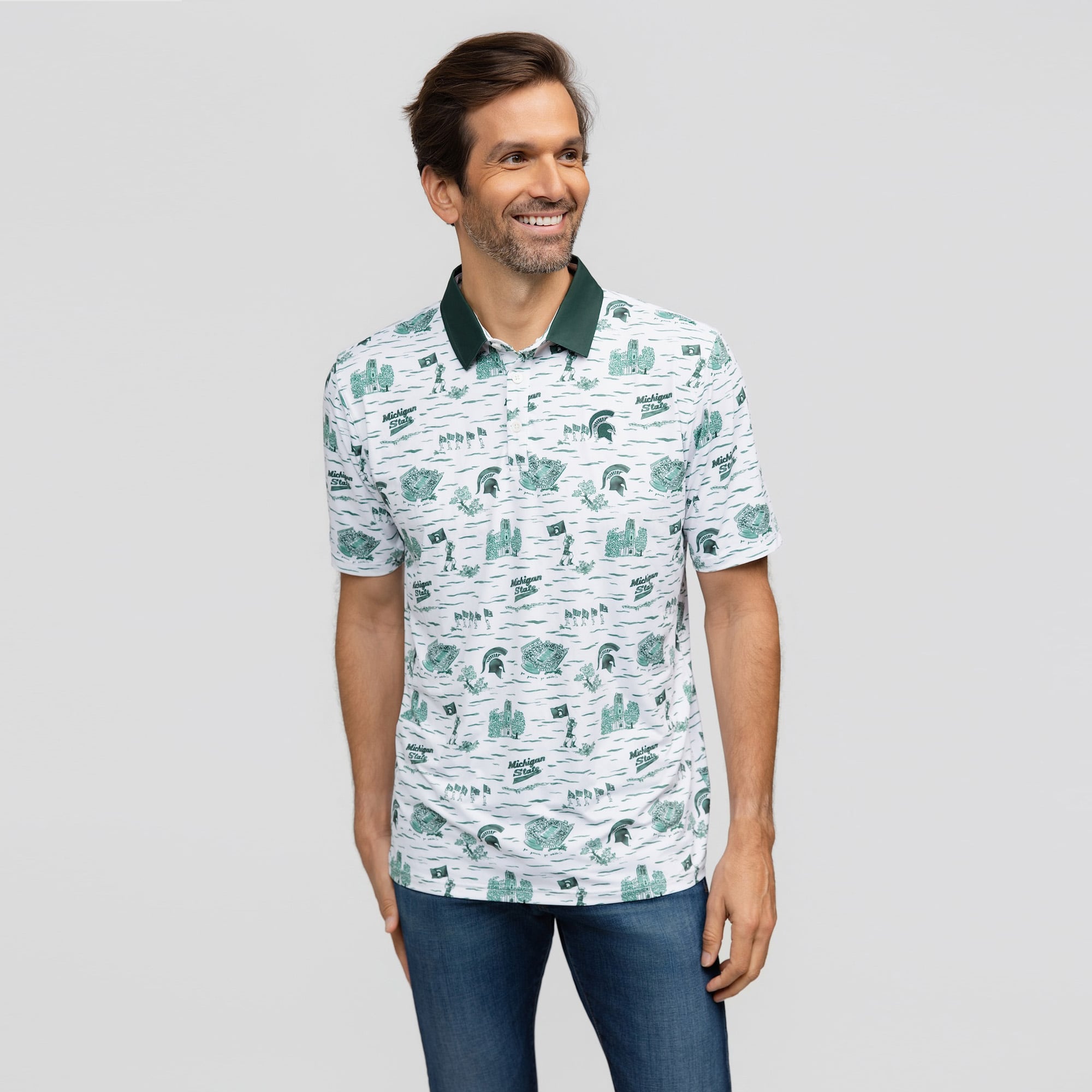 Men's Smith & Quinn White Michigan State Spartans Toile Teddy Polo
