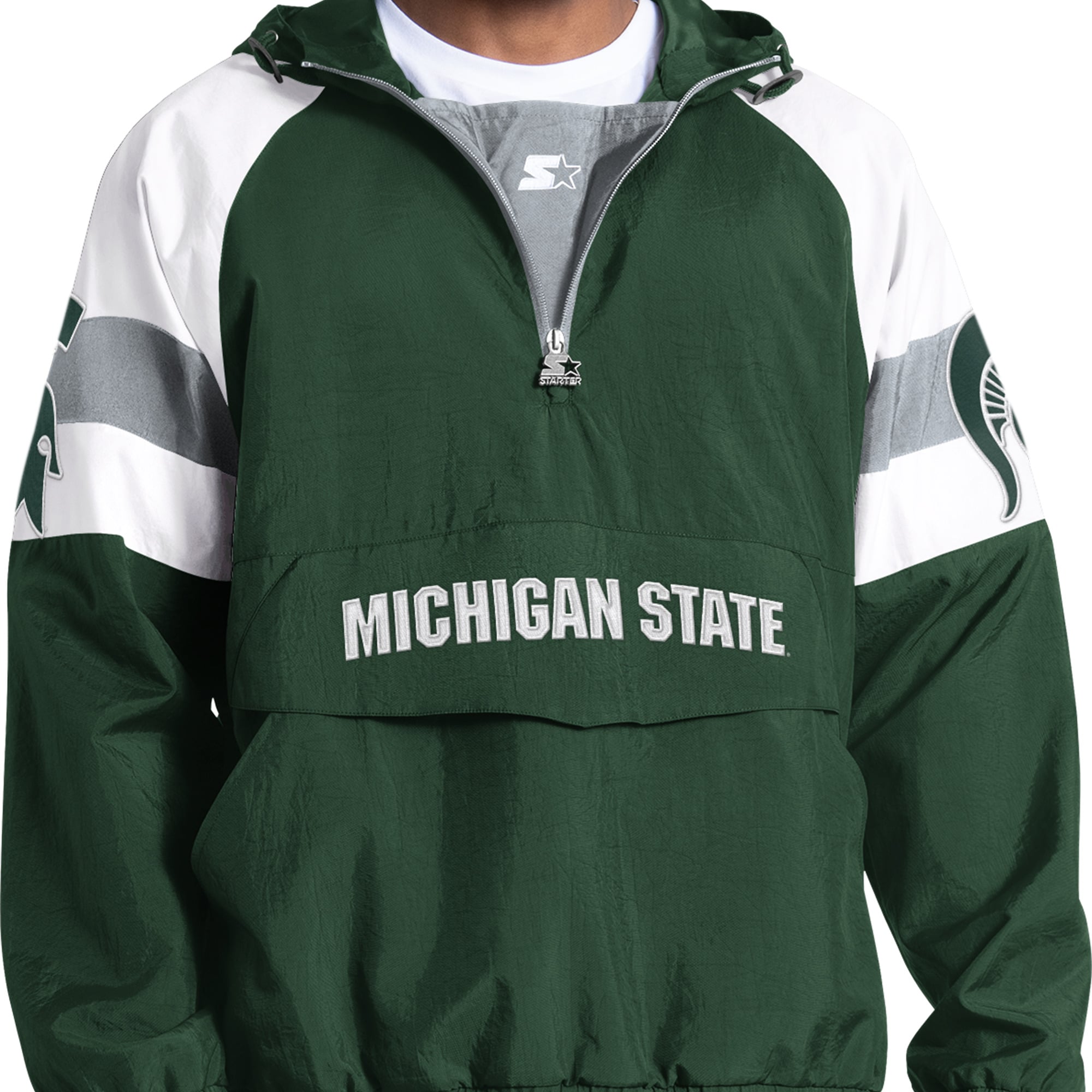 Men's Starter Green Michigan State Spartans Street Cut Half-Zip Jacket
