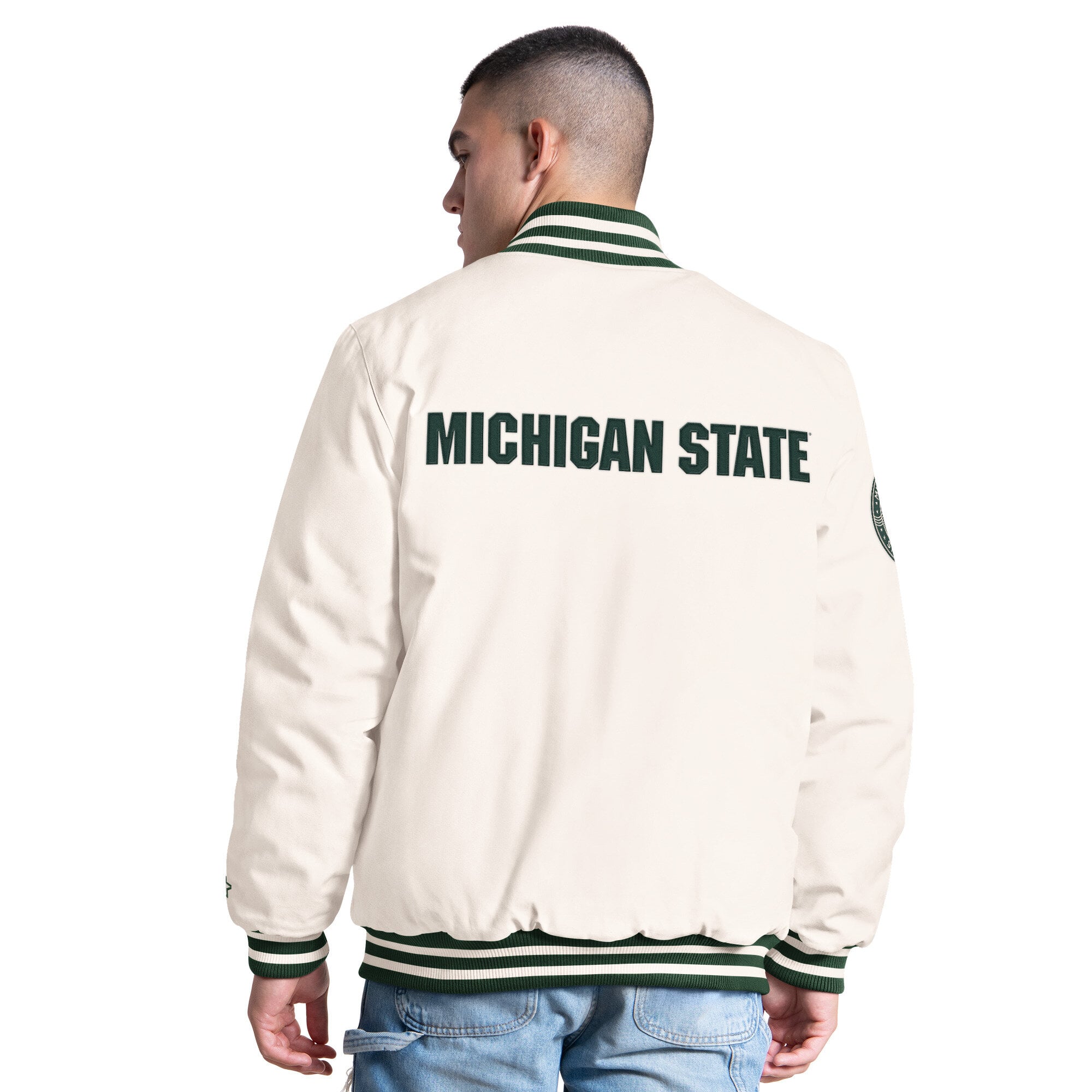 Men's Starter White Michigan State Spartans Spectator Varsity Full Snap Jacket