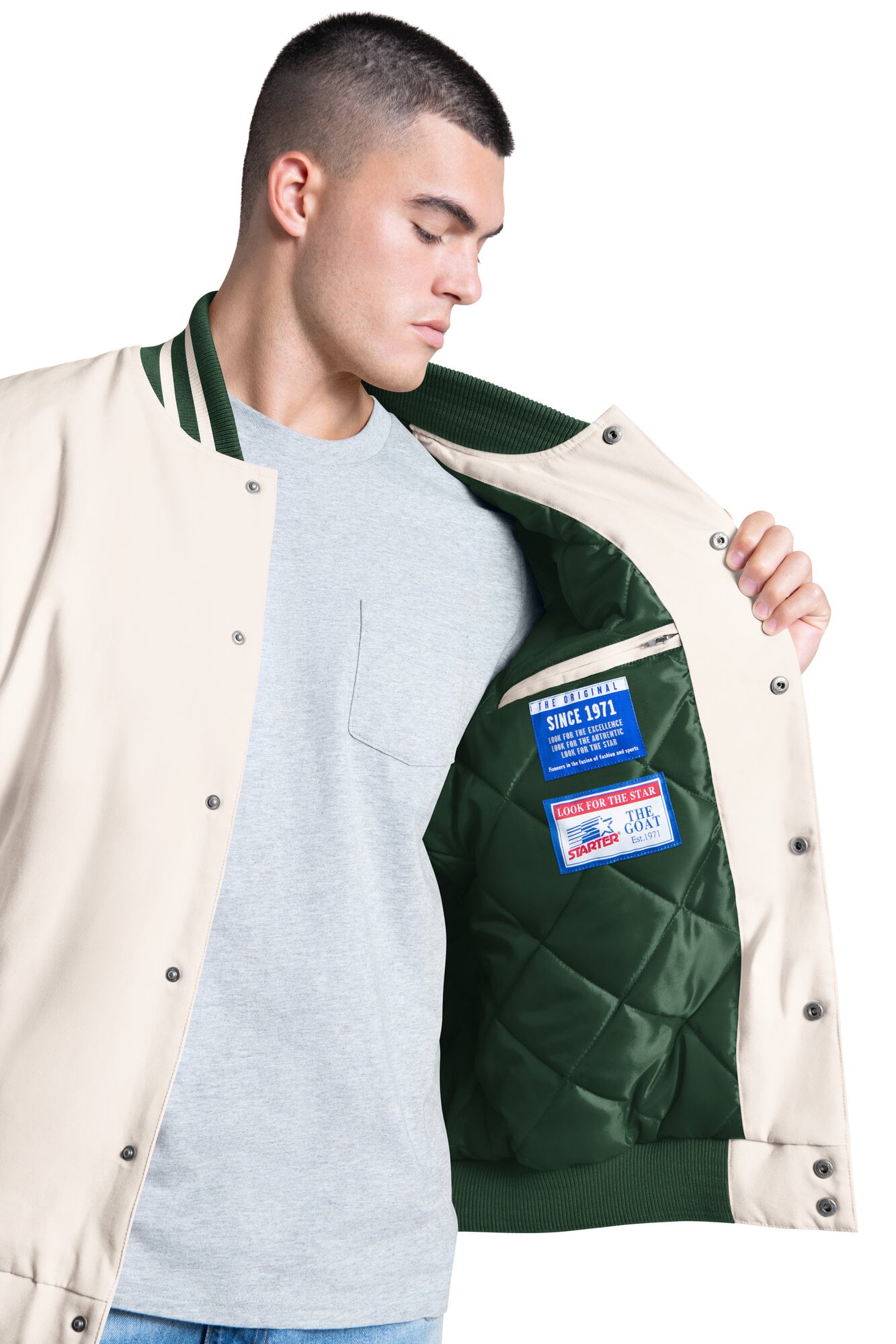 Men's Starter White Michigan State Spartans Spectator Varsity Full Snap Jacket