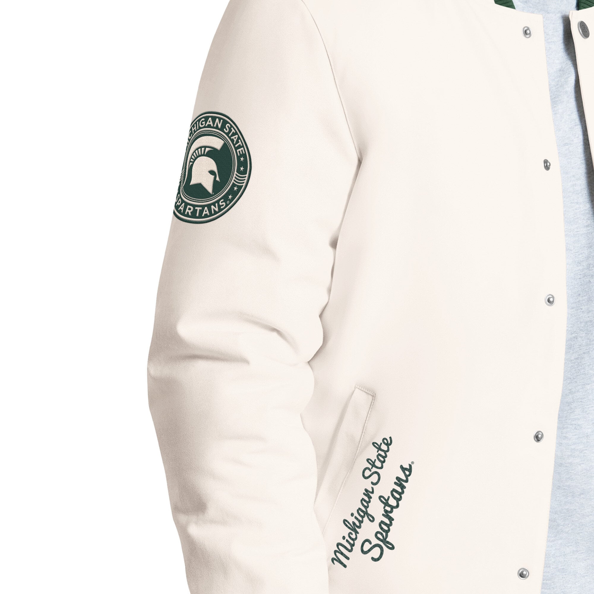 Men's Starter White Michigan State Spartans Spectator Varsity Full Snap Jacket