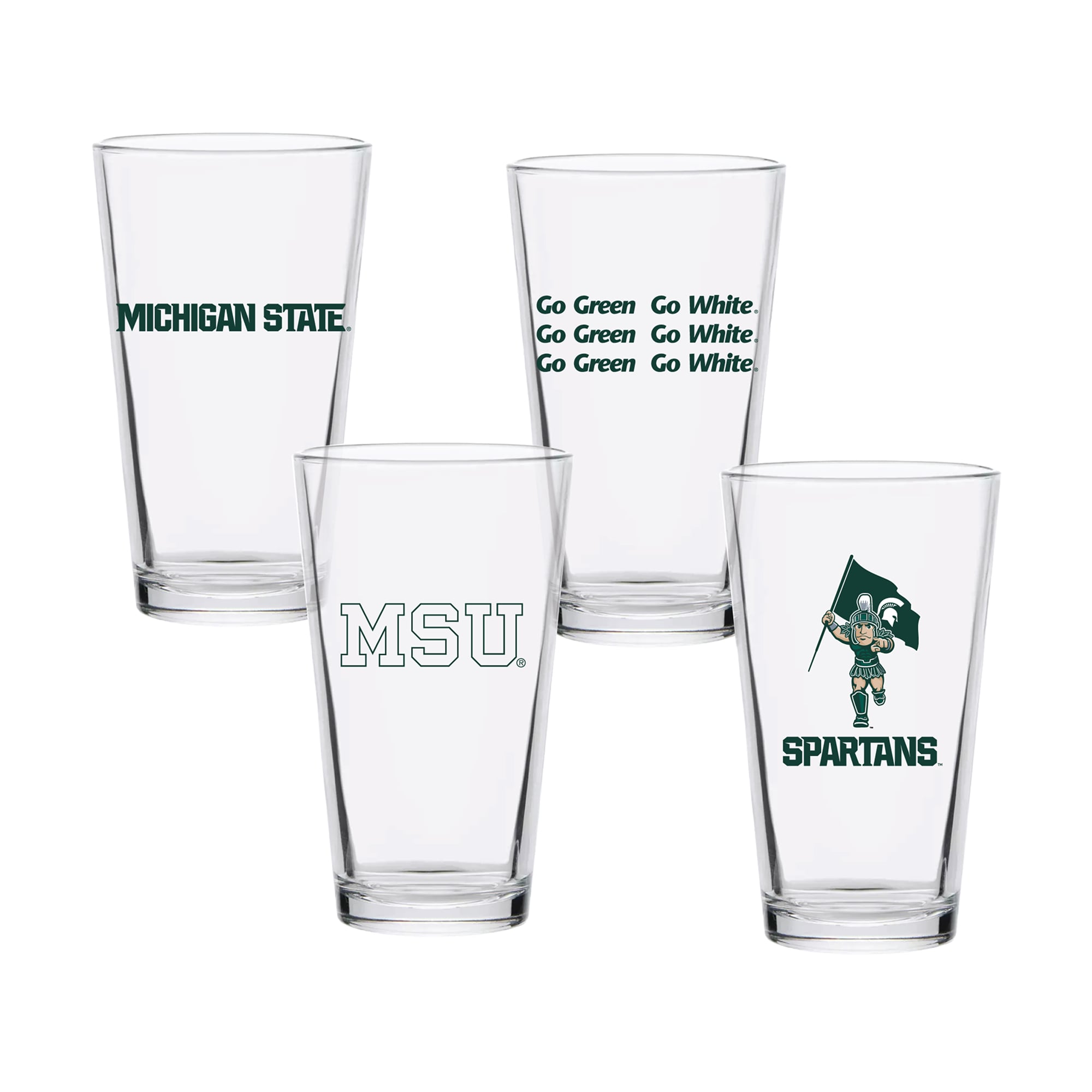 Ensemble de quatre verres à bière de collection Michigan State Spartans de 473 ml (16 oz).