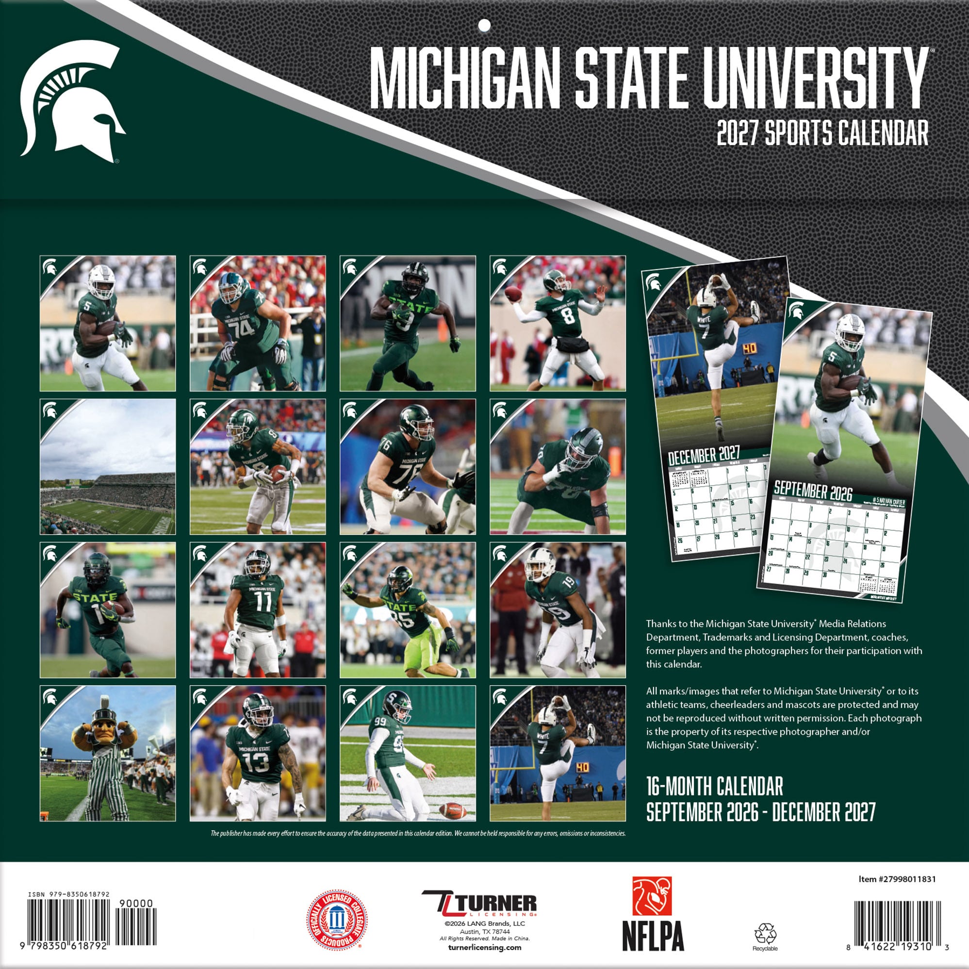 Michigan State Spartans 2027 12” x 12” Team Wall Calendar