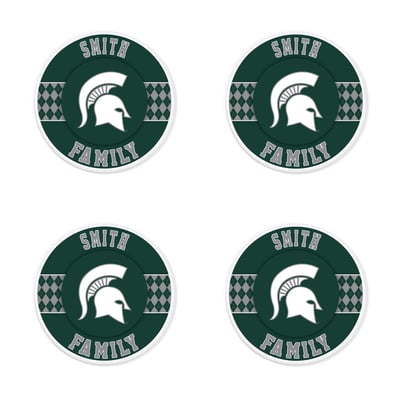 Michigan State Spartans 4" Personalized Circular Coasters 4-Pack Set