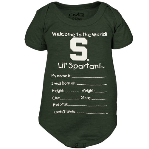 Creeper vert « Bienvenue au monde » des Spartans de l'Université d'État du Michigan - Nouveau-né