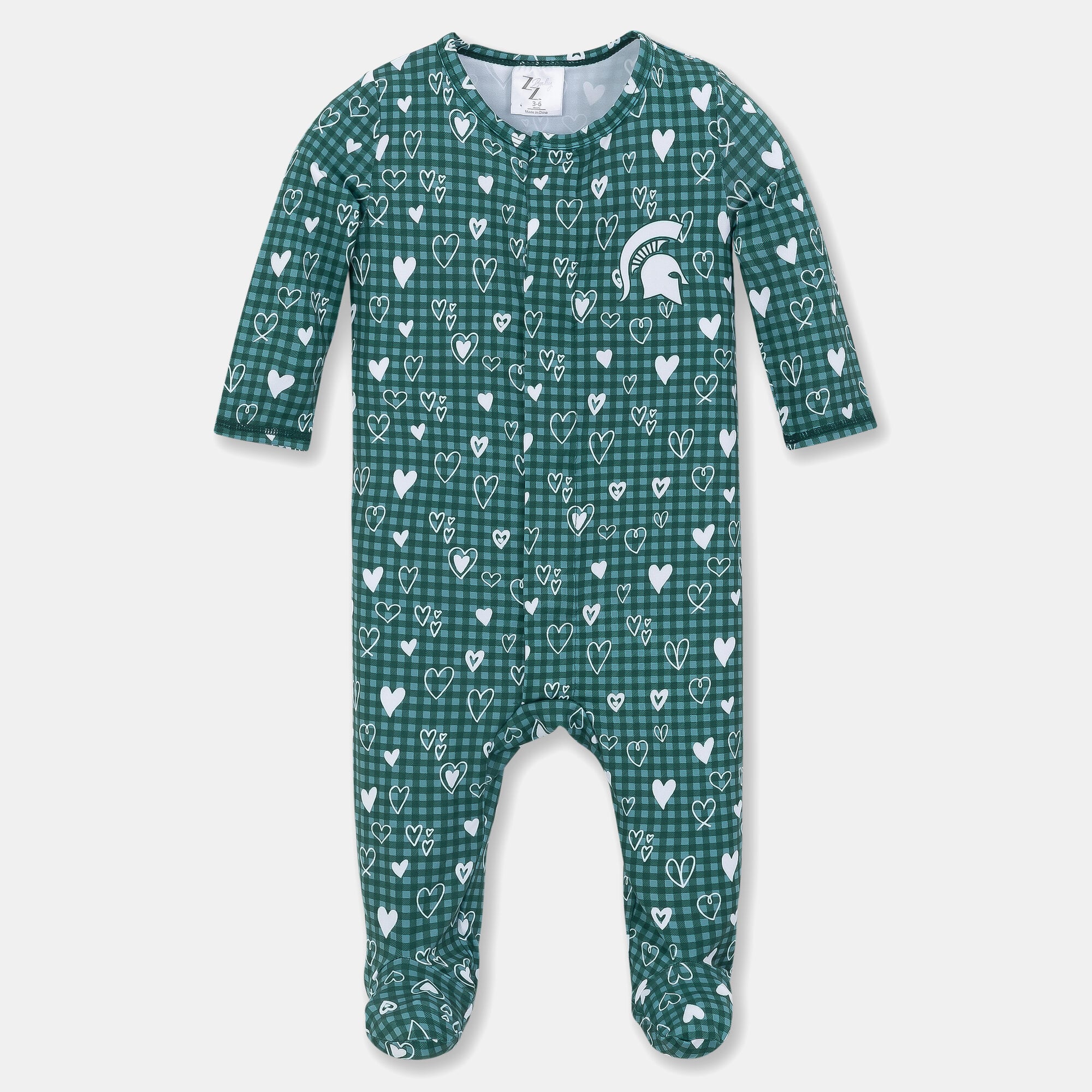 Newborn & Infant ZooZatz Green Michigan State Spartans Hearts Magnetic Closure Sleeper