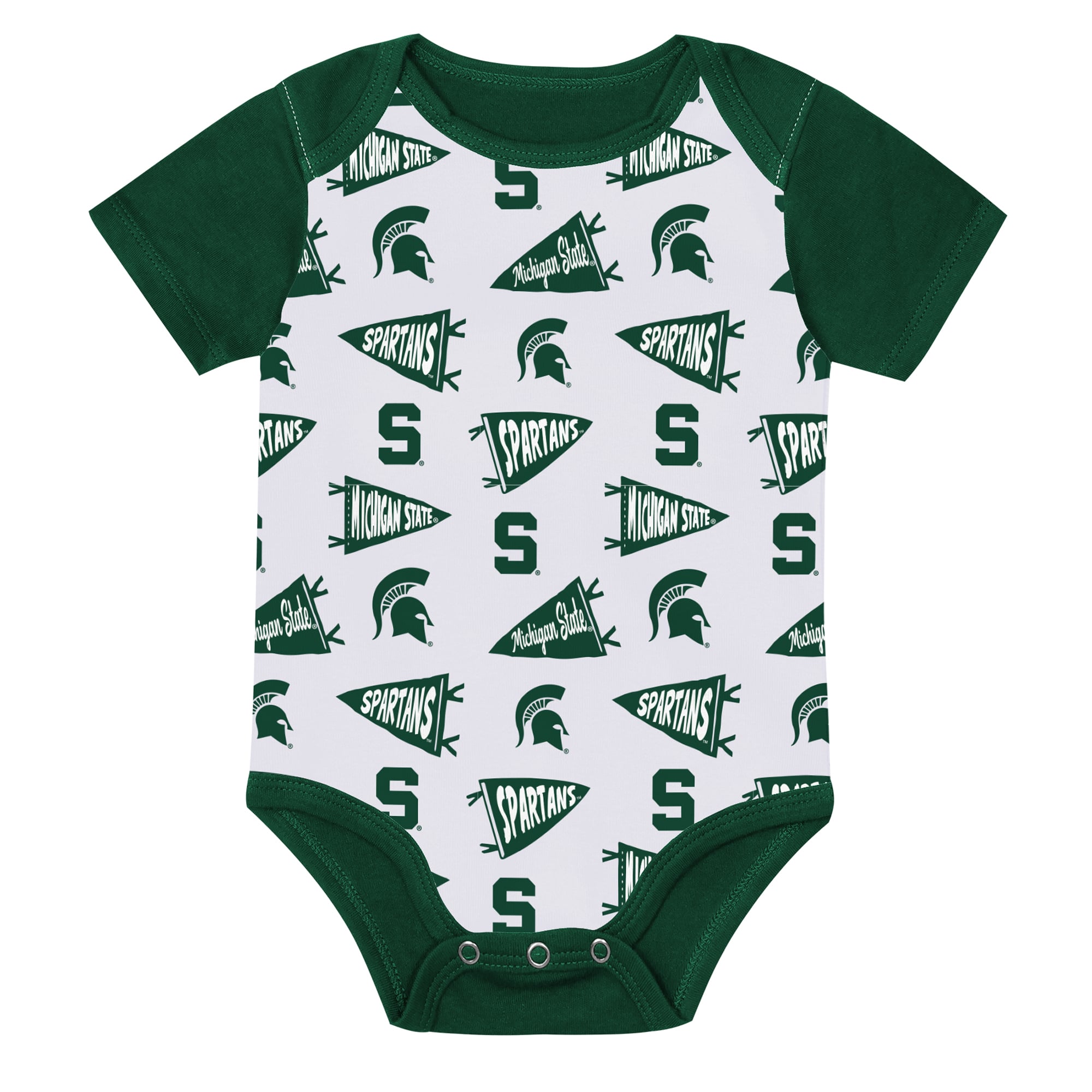 Ensemble body trois pièces Outerstuff vert pour nouveau-né, motif joueur vedette des Spartans de l'Université d'État du Michigan