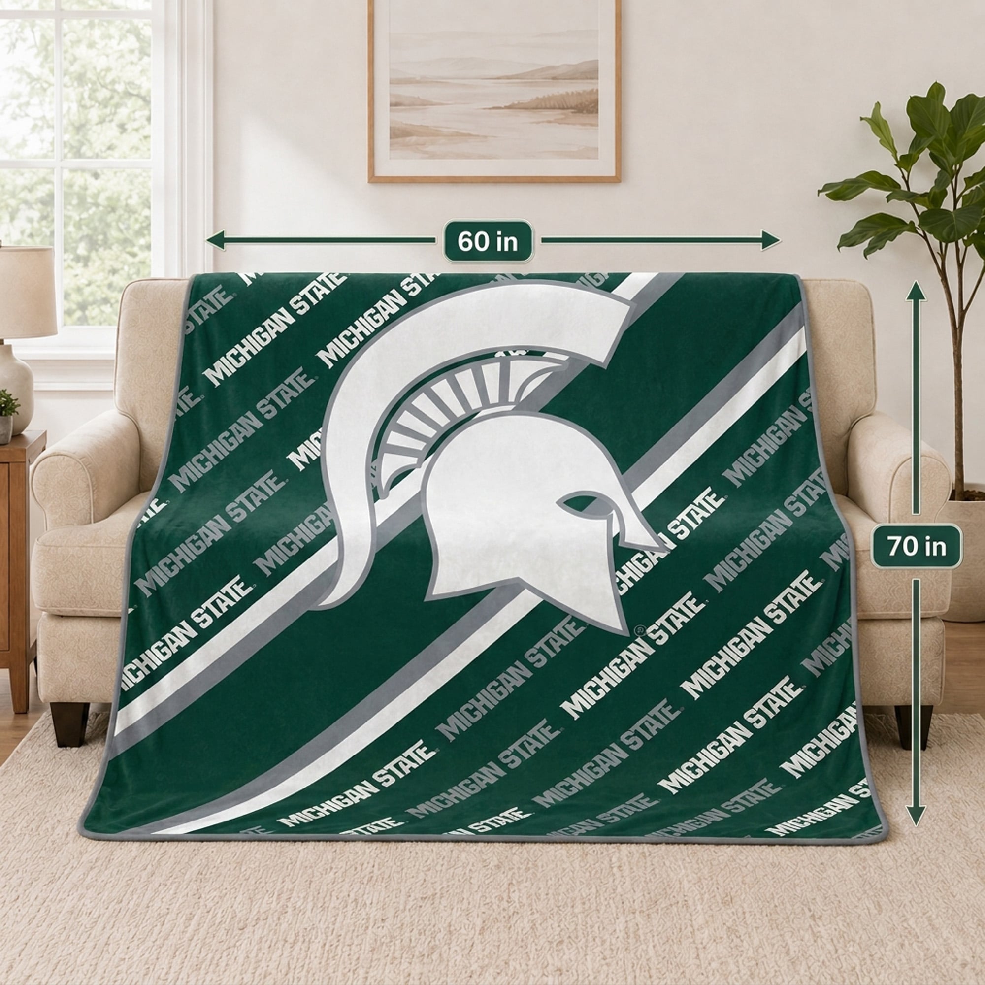 Couverture ultra douce Pegasus Michigan State Spartans, 152 x 178 cm (diagonale), doublée, avec logo.
