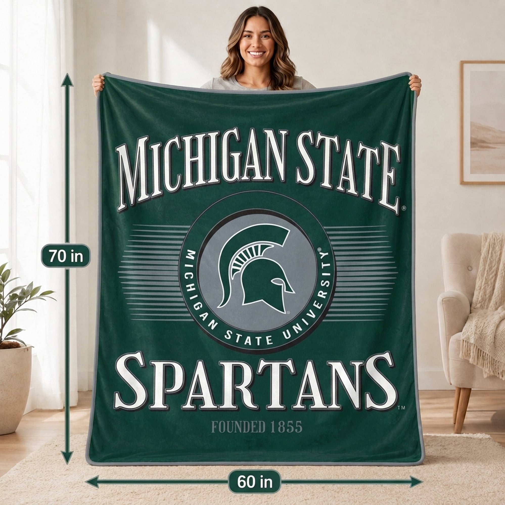 Couverture Pegasus Michigan State Spartans Spotlight Arch 60" x 70" ultra douce
