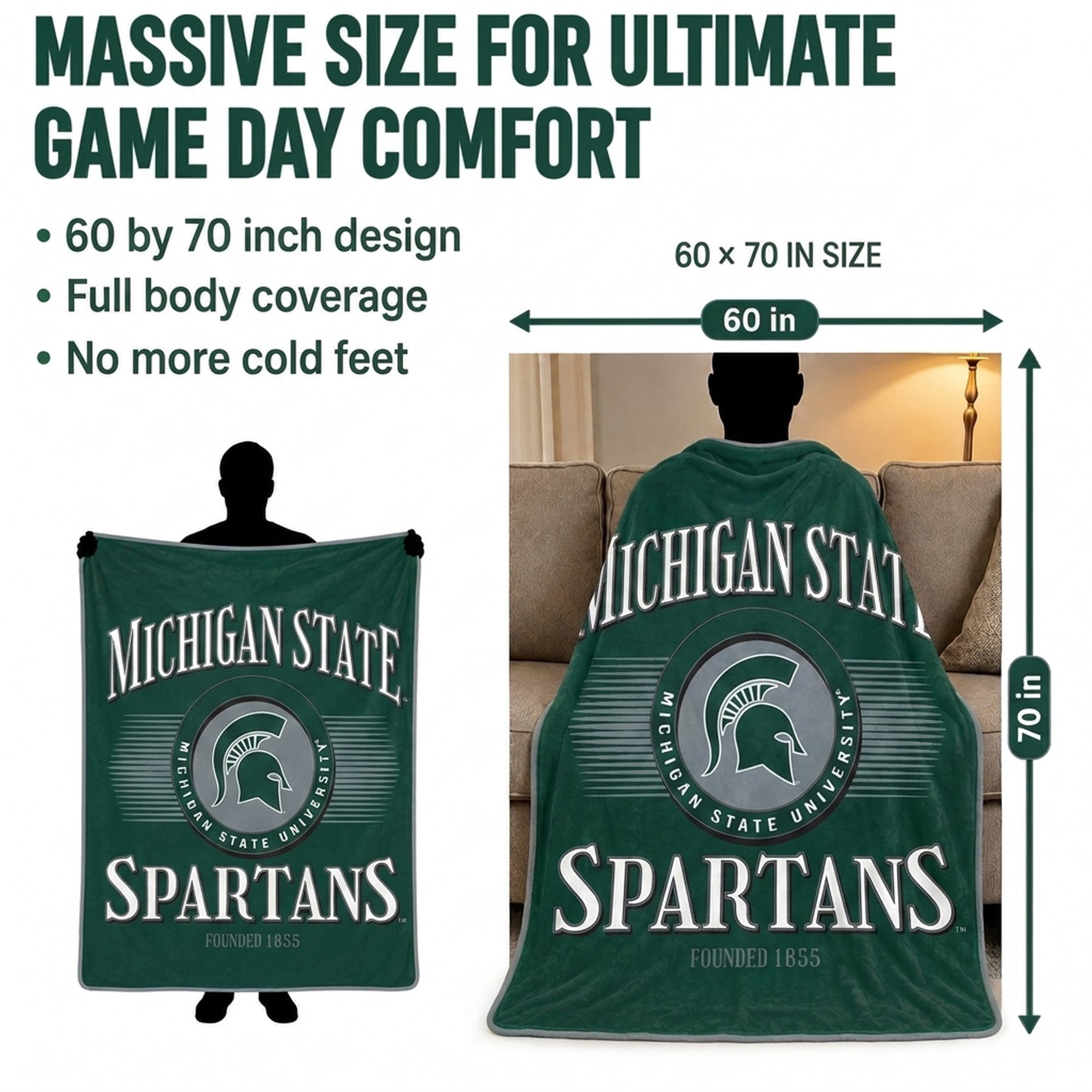 Couverture Pegasus Michigan State Spartans Spotlight Arch 60" x 70" ultra douce