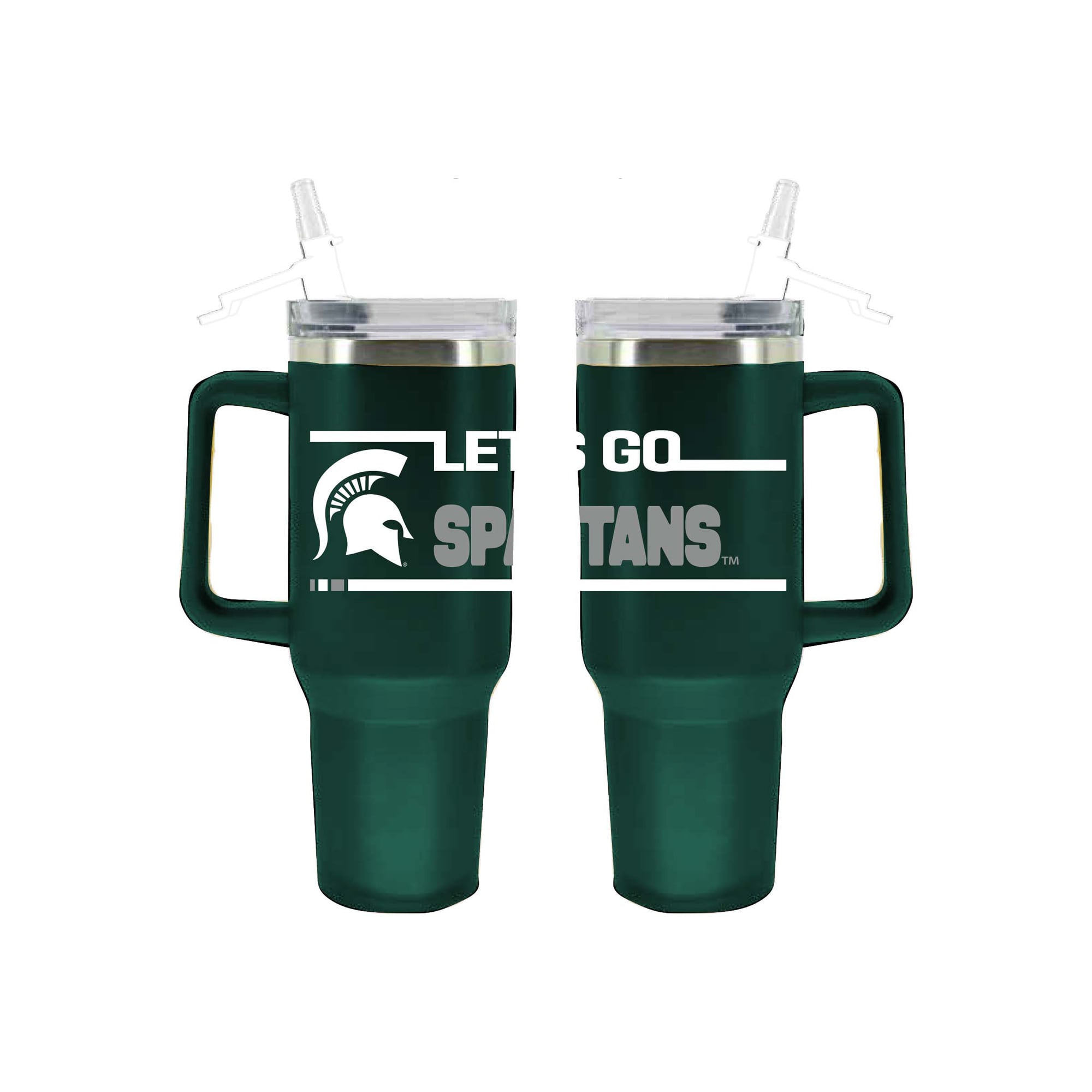 Gobelet isotherme de 1,2 L (40 oz) en acier inoxydable aux couleurs de l'équipe Michigan State Spartans, avec paille rabattable, de The Memory Company.