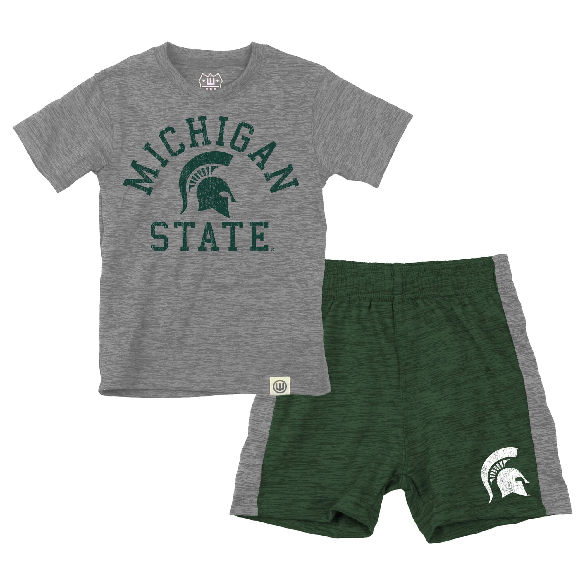 Ensemble t-shirt et short Wes & Willy pour tout-petit, gris chiné foncé, Michigan State Spartans, en laine Cloudy Yarn