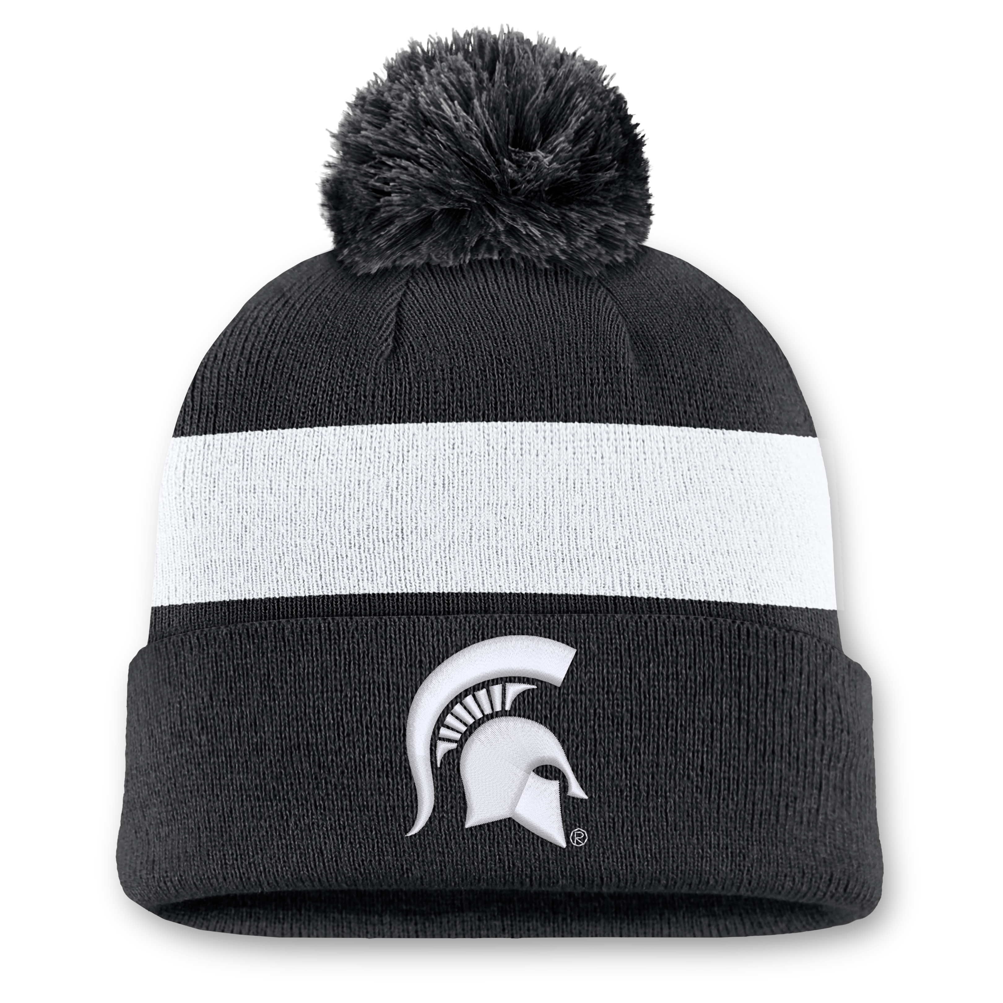 Bonnet unisexe Nike noir à rayures et revers, orné d'un pompon, aux couleurs des Michigan State Spartans Primetime Stripe.