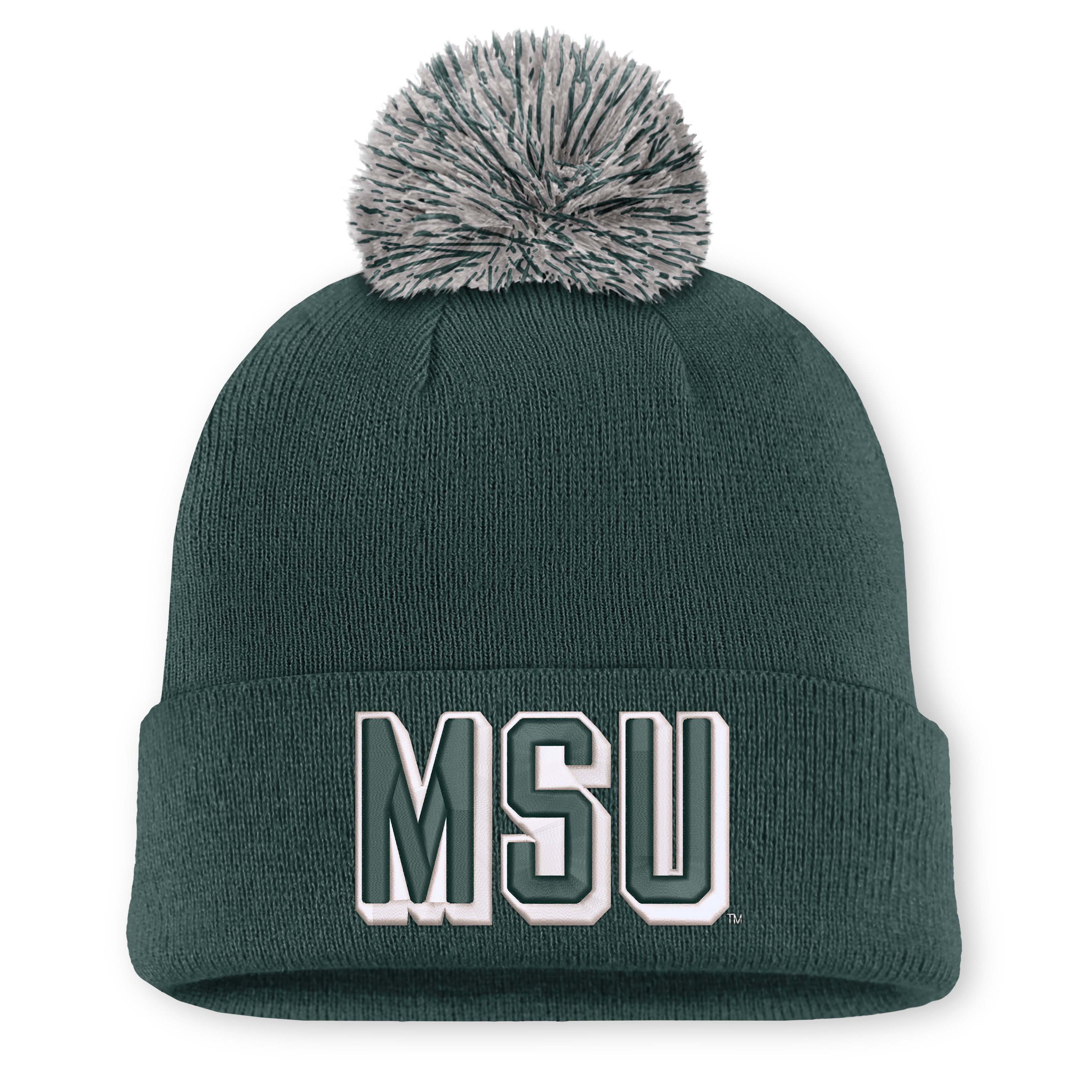 Bonnet unisexe Nike blanc à pompon, orné de la mascotte des Spartans l'Université d'État du Michigan.