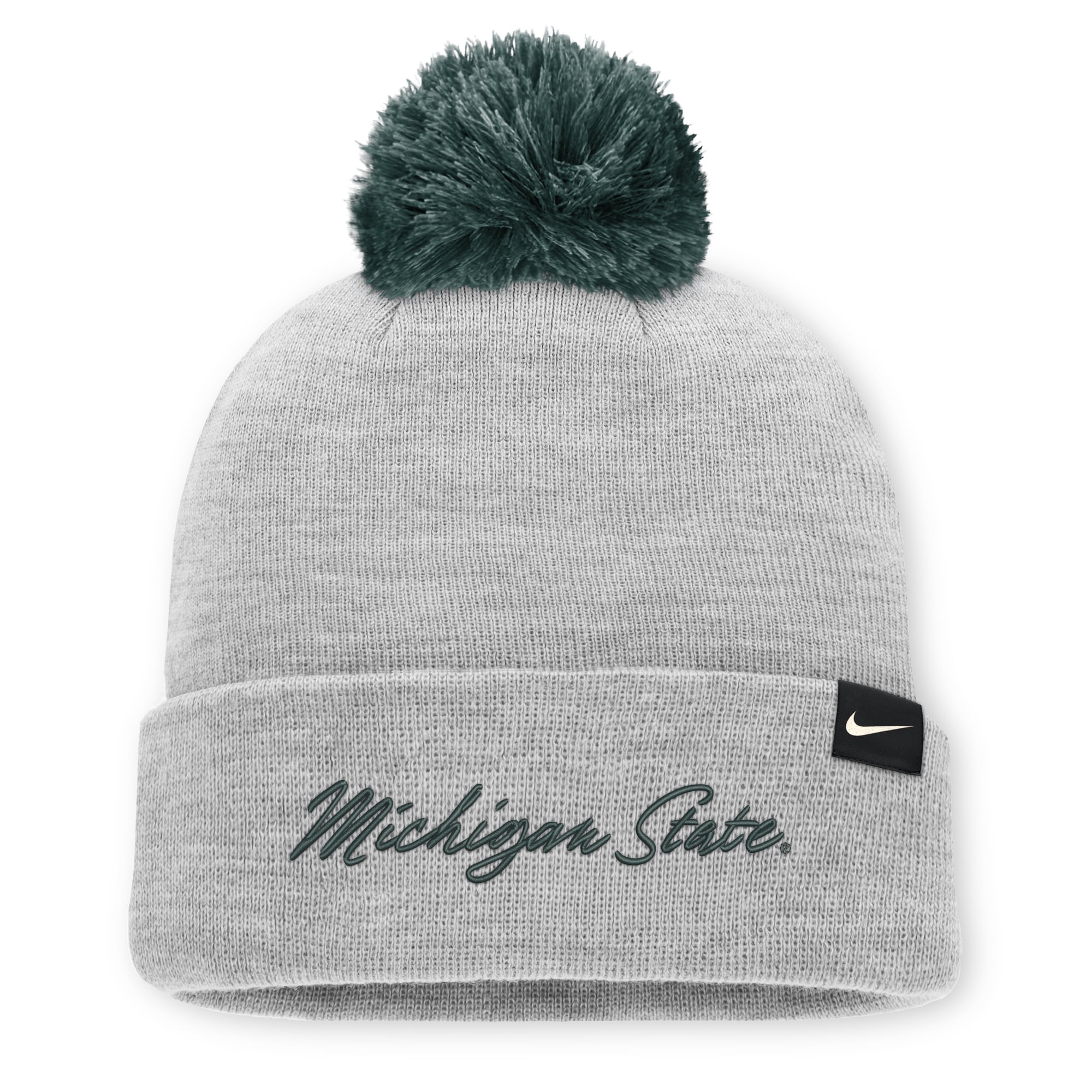Bonnet unisexe Nike gris chiné Michigan State Spartans Primetime Script à revers et pompon