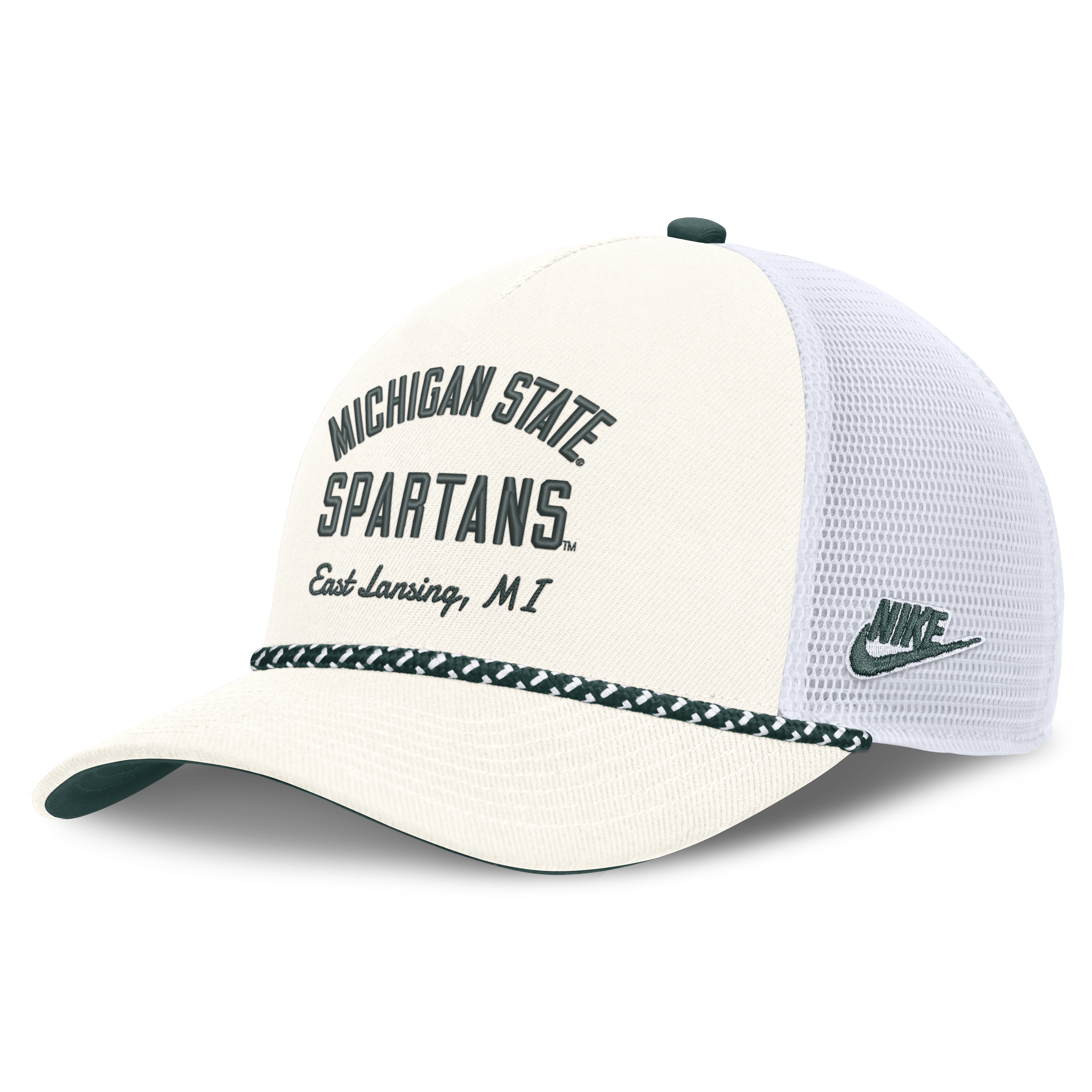 Casquette unisexe Nike blanche à cordon ajustable avec mascotte des Spartans de l'Université d'État du Michigan