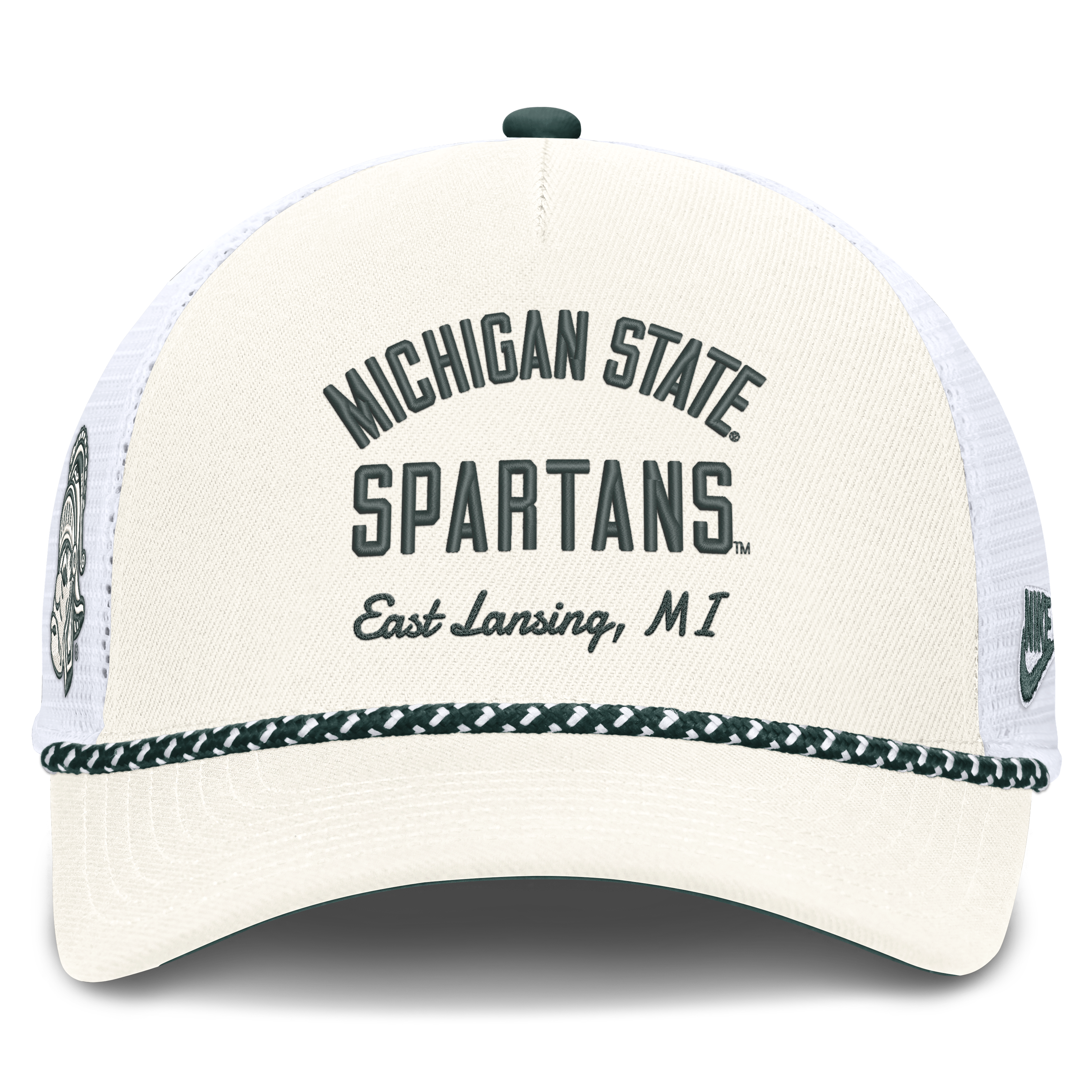 Casquette unisexe Nike blanche à cordon ajustable avec mascotte des Spartans de l'Université d'État du Michigan